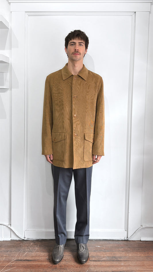 Ermenegildo Zegna Caramel Poly Blend Corduroy Mid Length Overcoat 38
