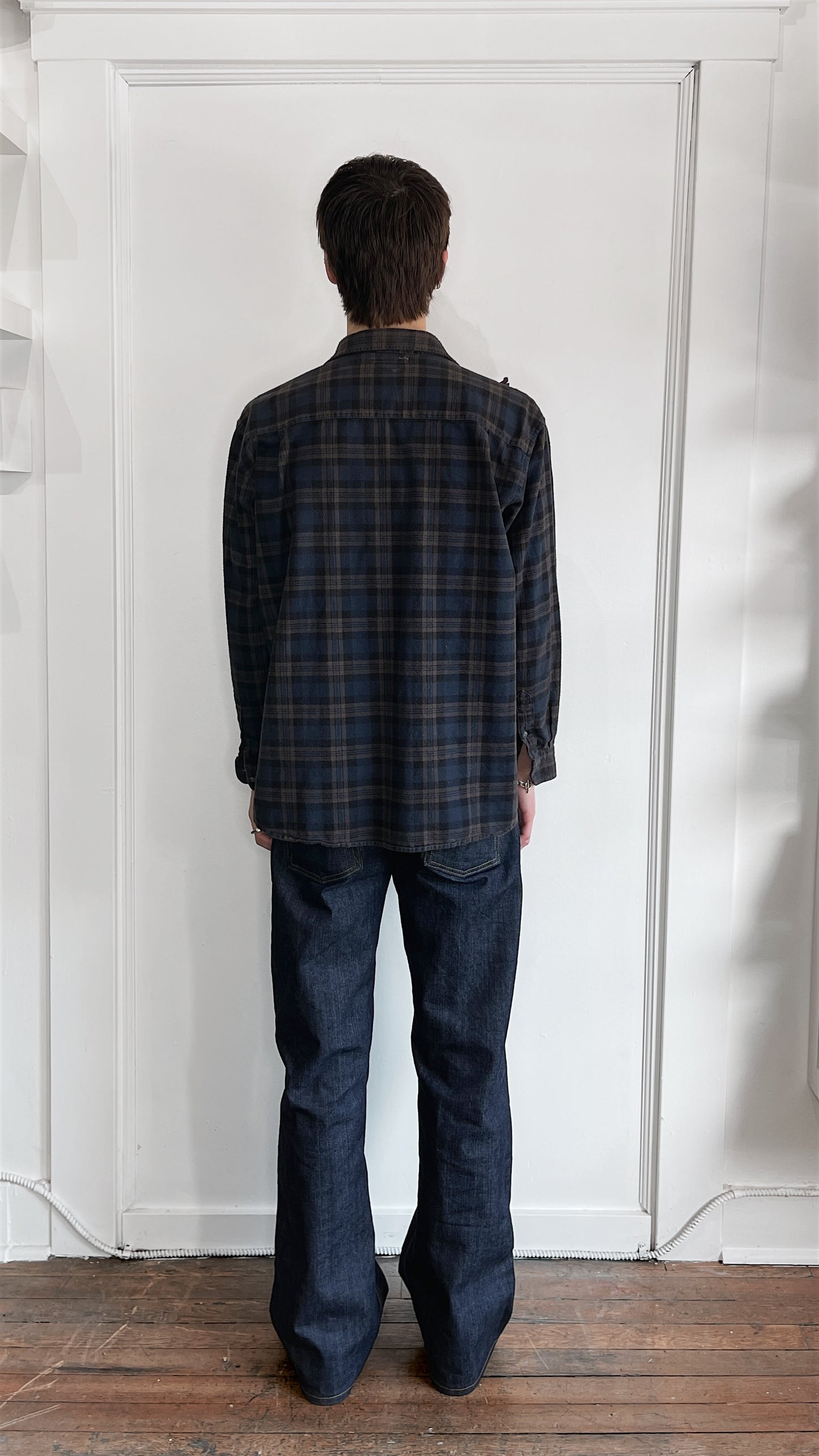 Needles Navy & Brown Multicolour Rebuild Flannel Shirt Extra Large