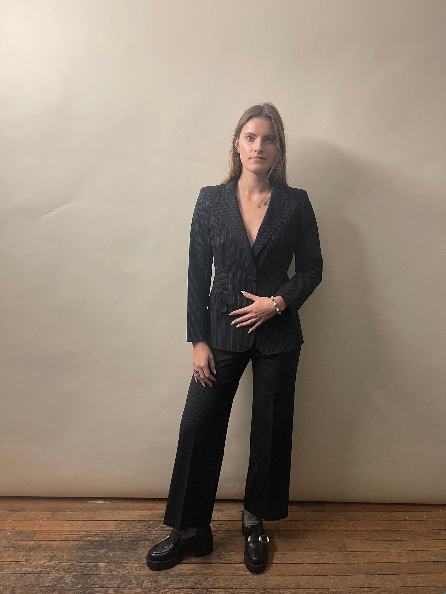 MaxMara Black & Lilac Striped Wool Blend Suit 8