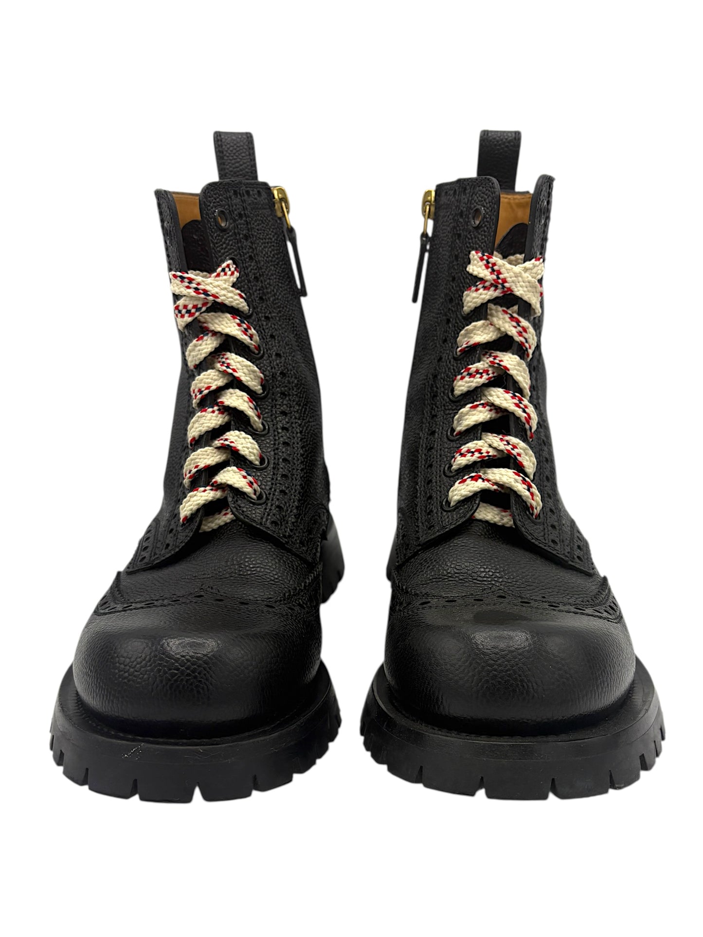 Gucci Black Grained Leather Brogue Side Zip Boots 6 M / 7.5 W
