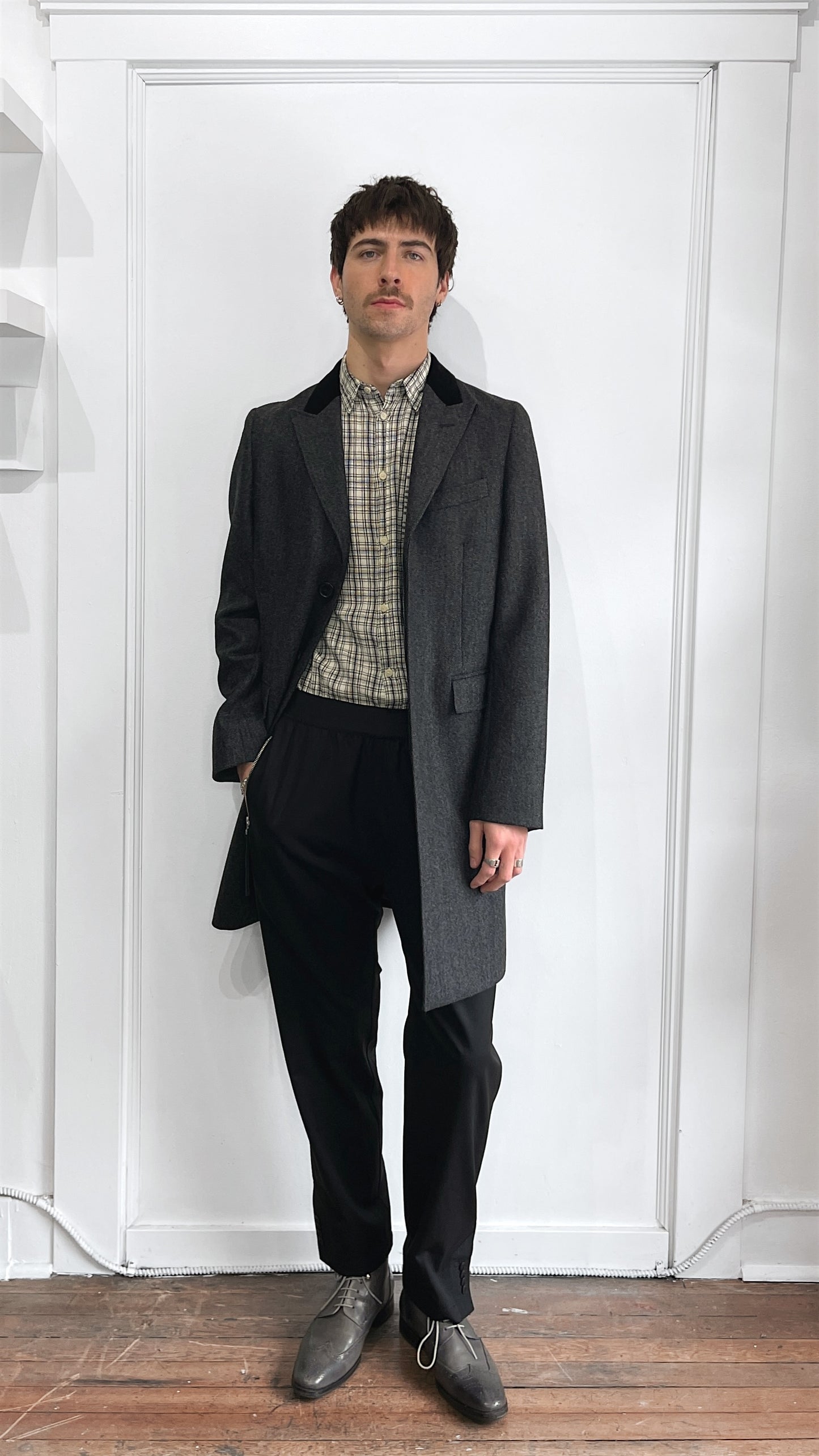 Brooks Brothers Dark Grey Herringbone Wool Cashmere Blend Overcoat 38R