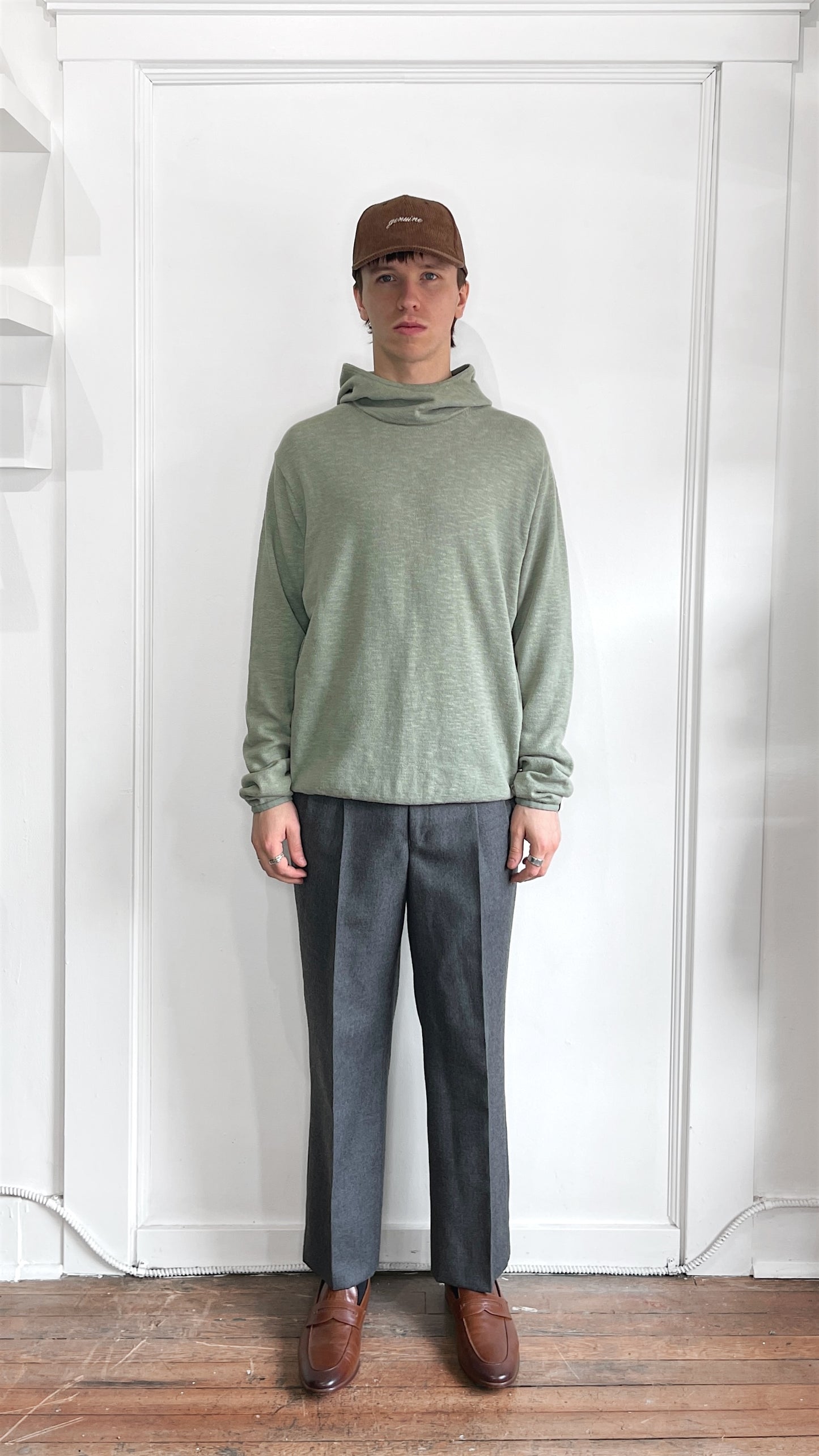 Rag & Bone Light Green Cotton Linen Knit Hoodie Medium