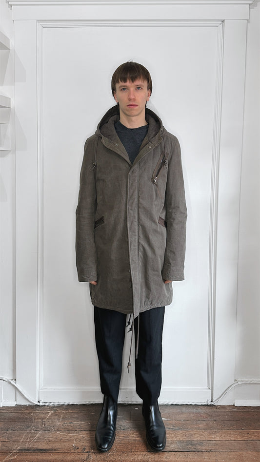 All Saints Brown Faded Quilted Fishtail Parka Large