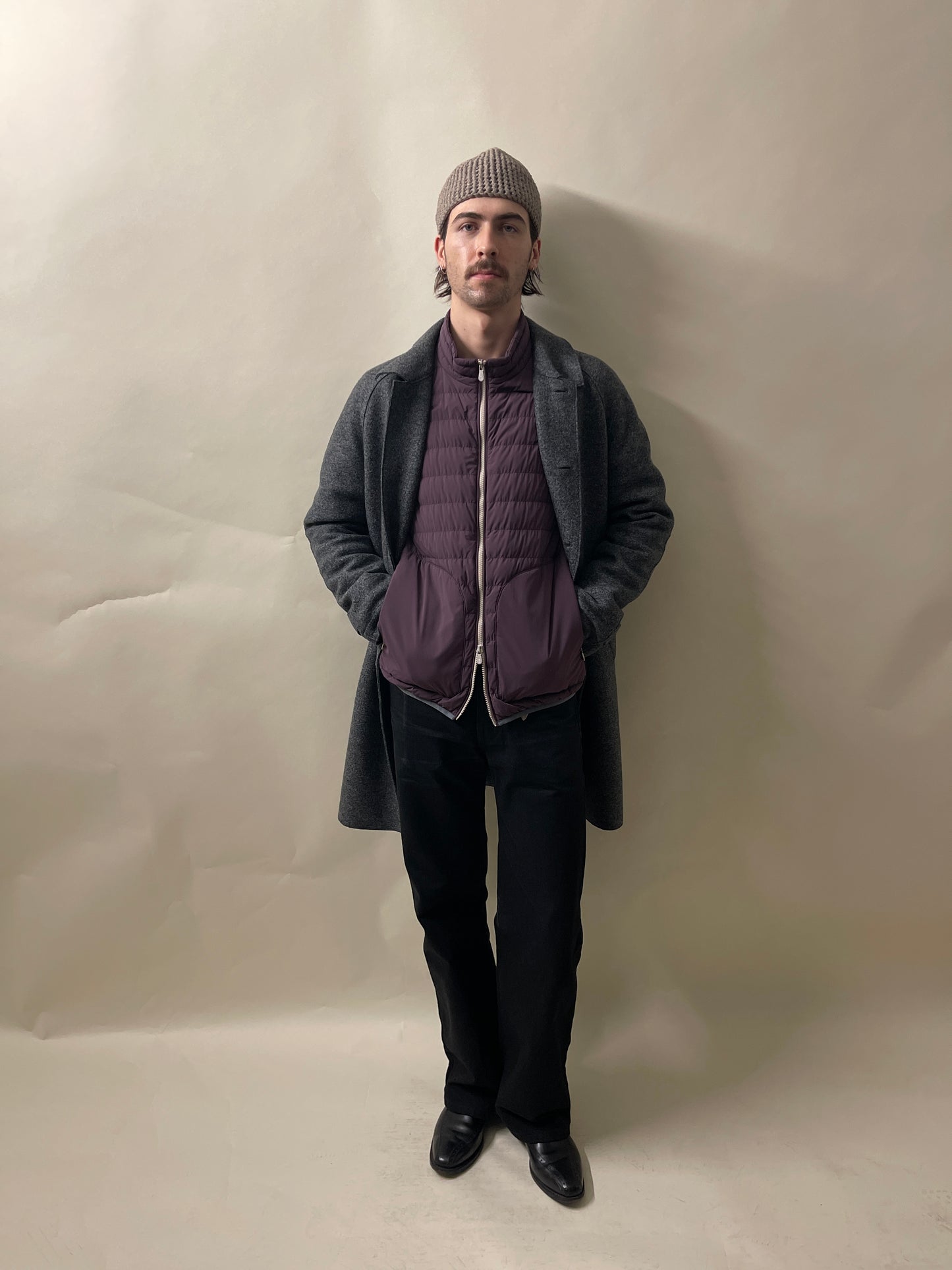 Harris Wharf London Dark Grey Melange Wool Unlined Balmacaan Coat 40