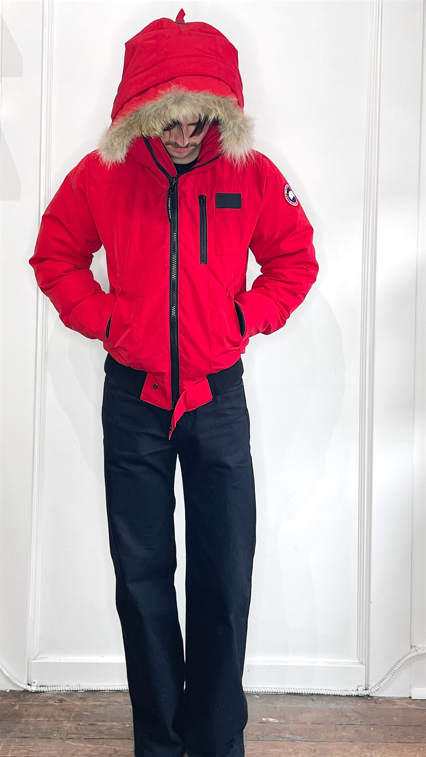 Canada Goose Red Down Filled Borden Bomber Jacket Small
