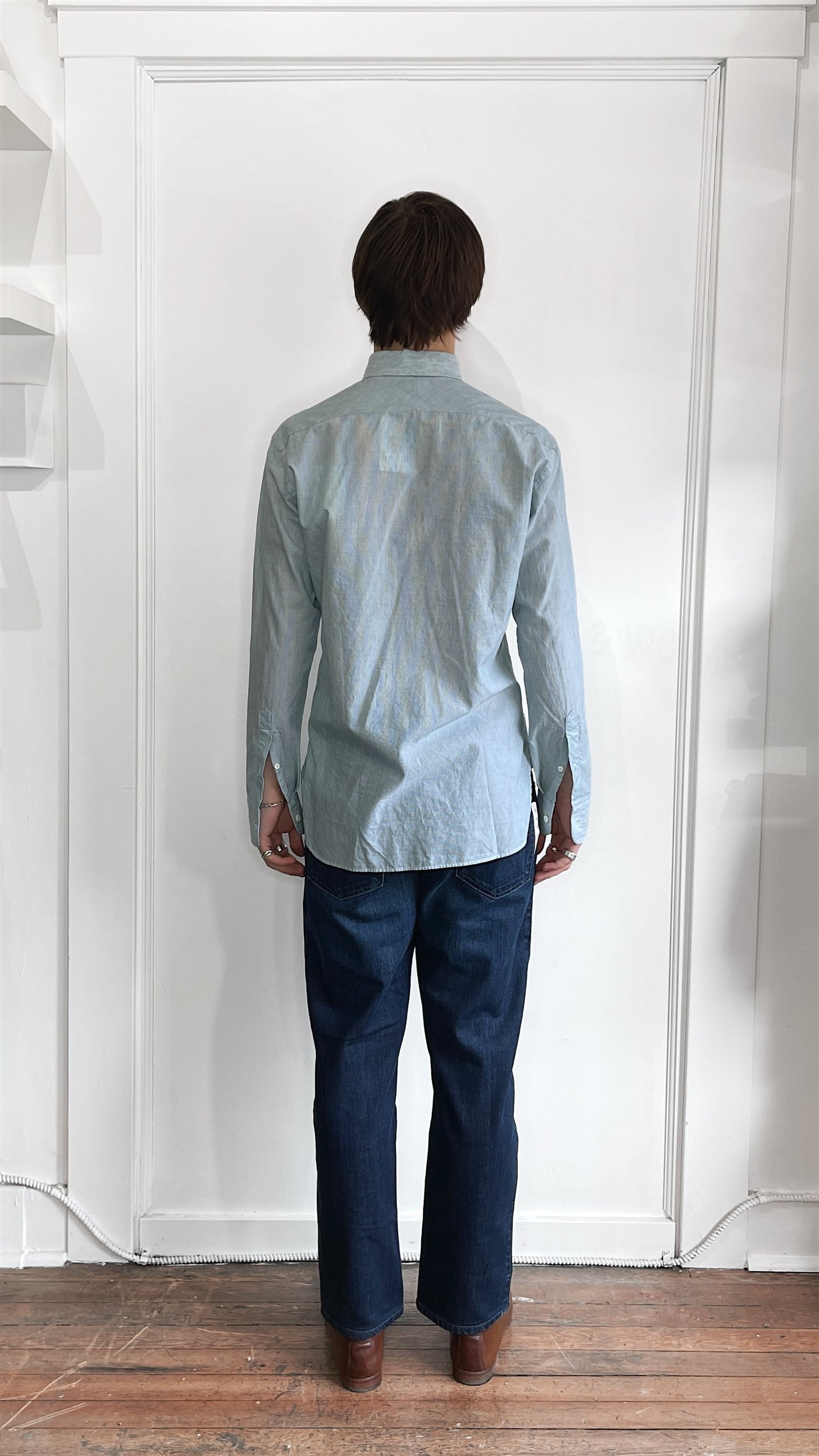 Billy Reid Teal & White Striped Murphy Button Up Shirt Small