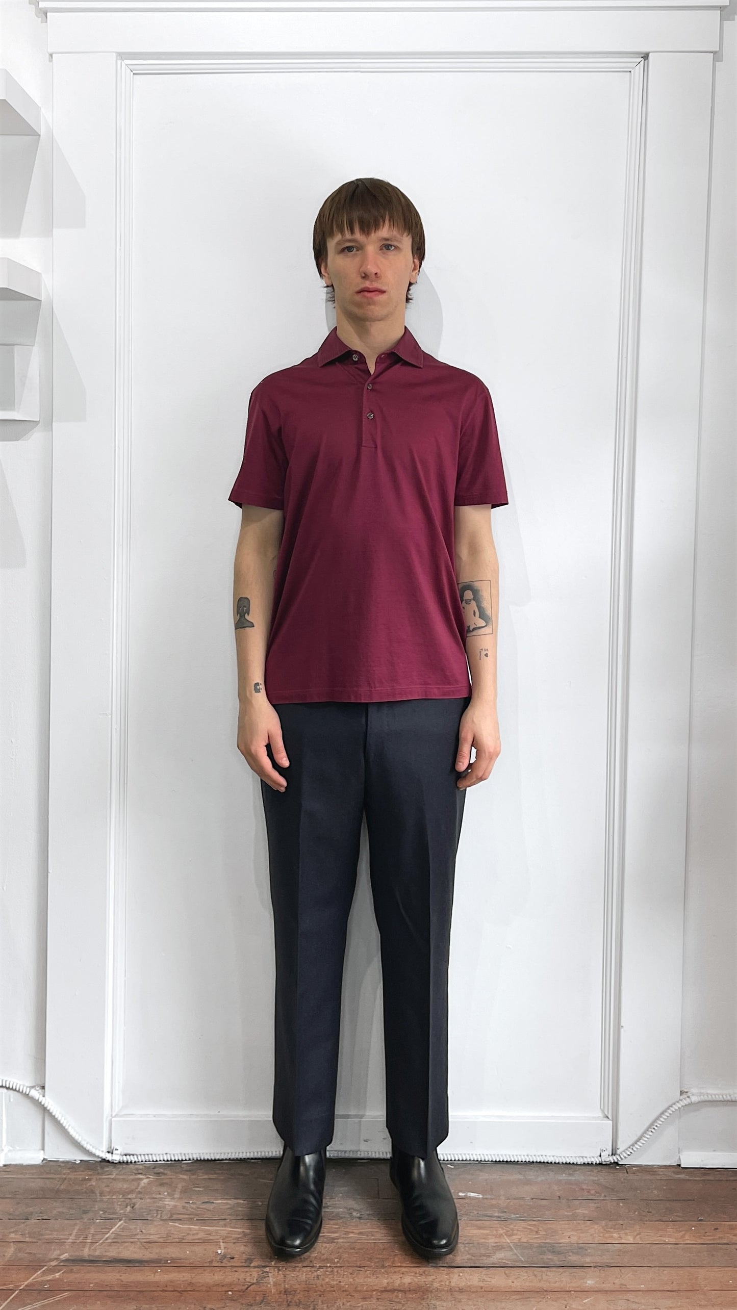 Gran Sasso Maroon Cotton SS Polo Shirt Large
