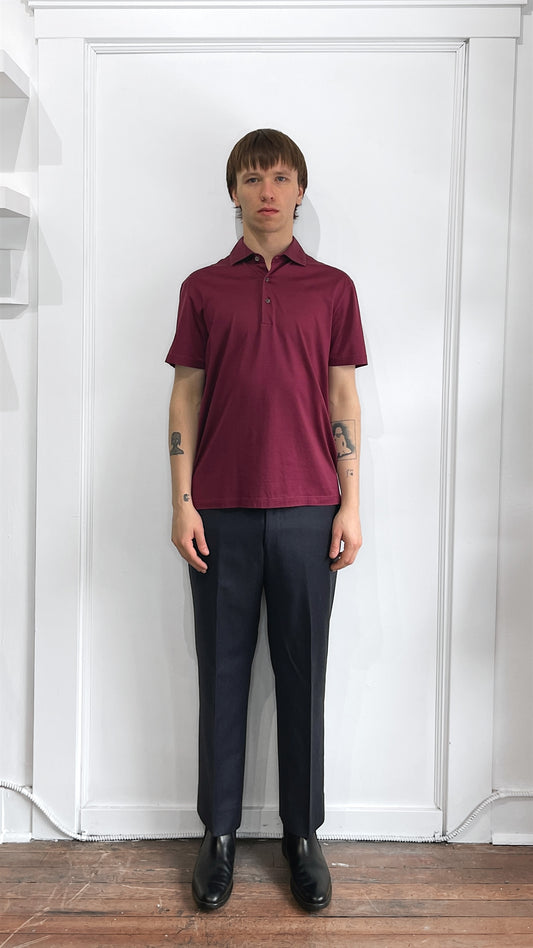 Gran Sasso Maroon Cotton SS Polo Shirt Large