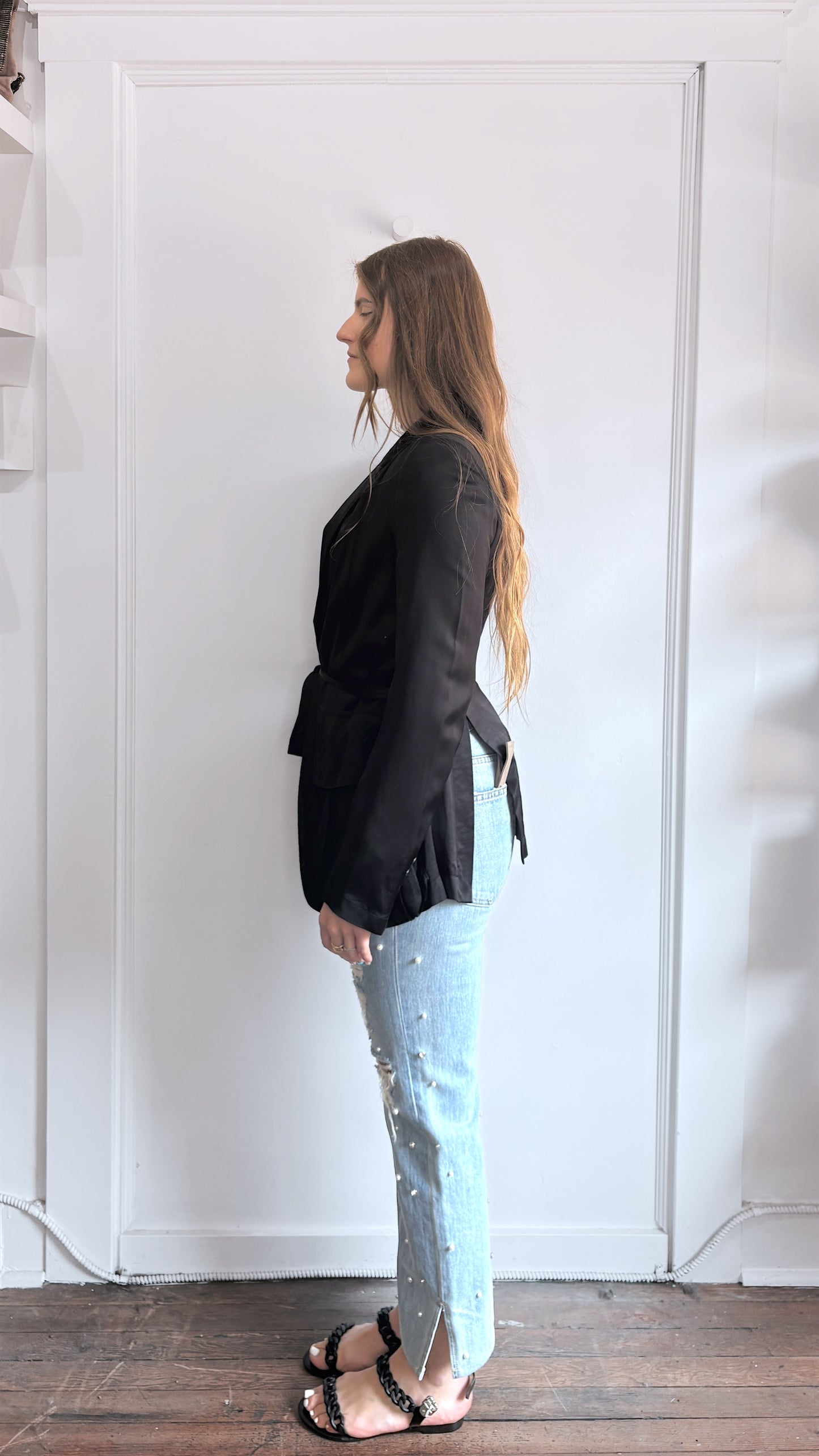 Ann Demeulemeester Black Rayon Belted Blazer 38