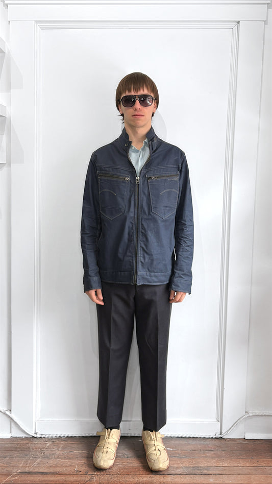 G-Star Dark Blue Coated Denim Zip Up Jacket XXL