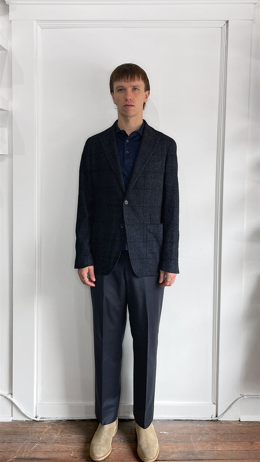 Tagliatore Blue & Black Textured Glen Check Wool Blend Sport Coat 40R