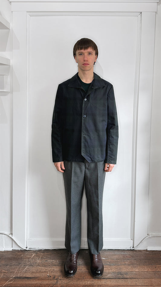 18 Waits Navy & Green Plaid Waxed Canvas Button Up Insulated Jacket Medium