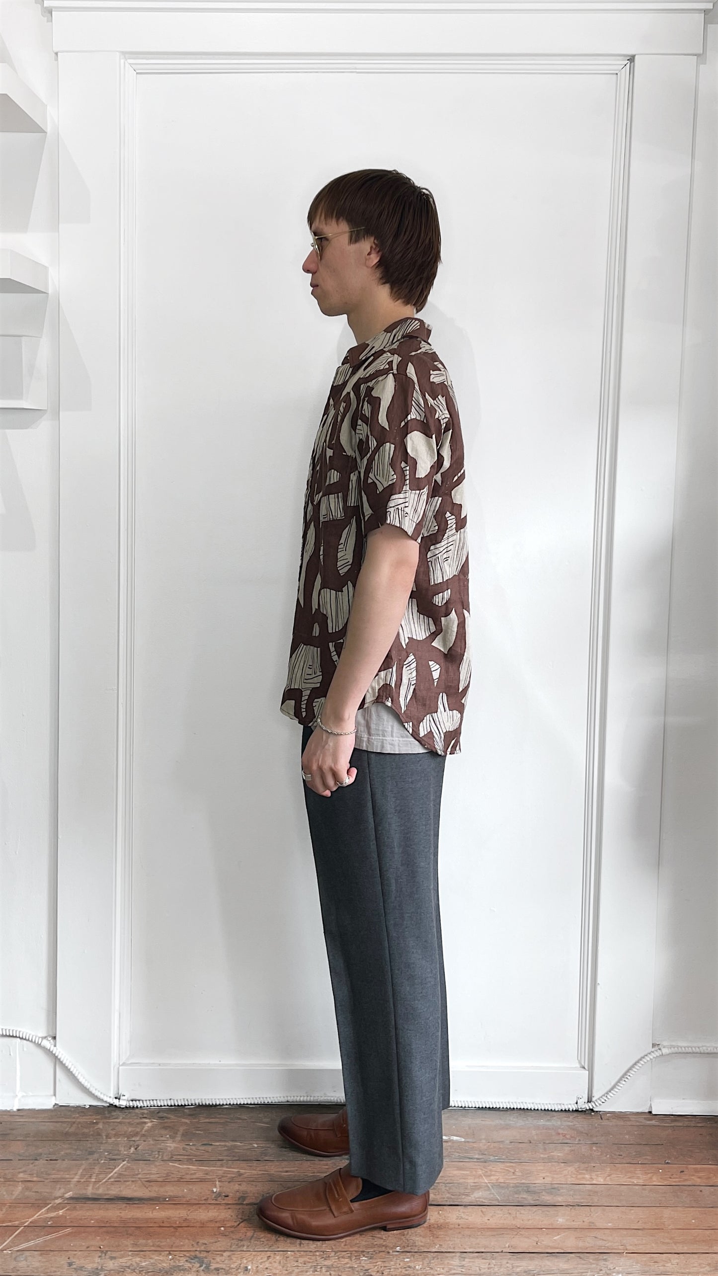 Rogue Territory Brown & Tan Graffiti-Esque Pattern Linen SS Button Up Shirt Small