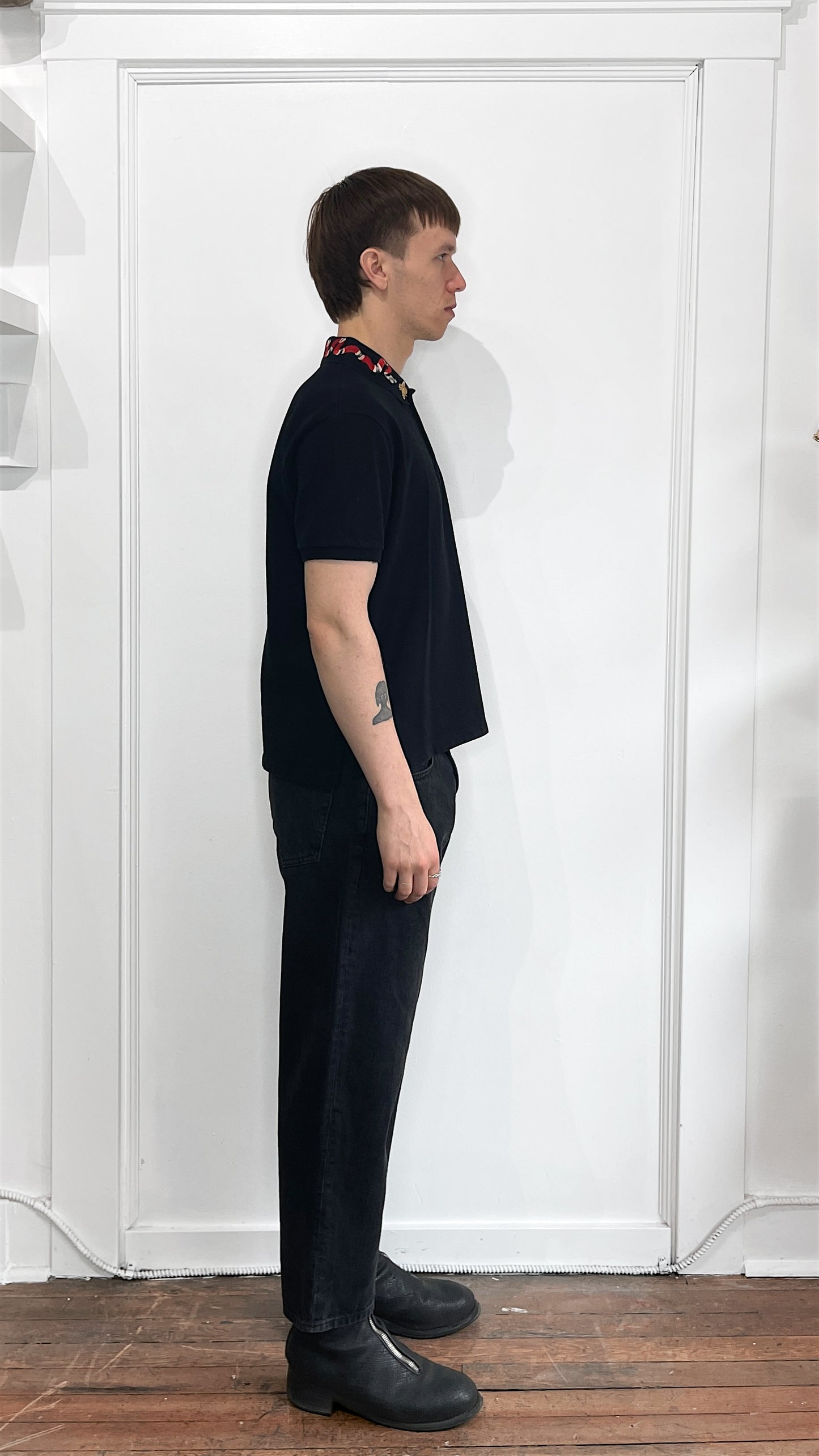 Gucci Black Cotton Pique Snake Collar Polo Shirt Large
