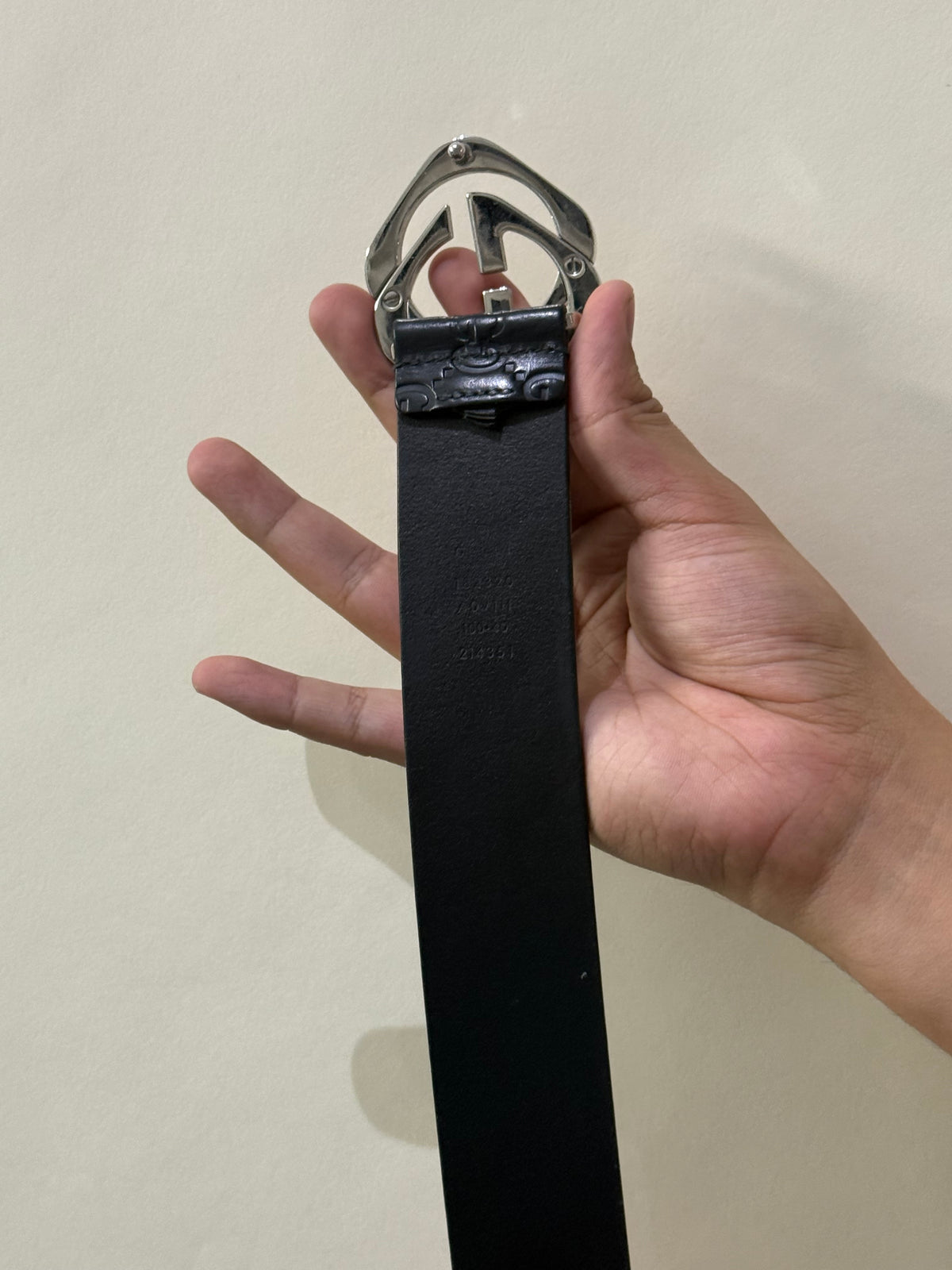 Gucci Black Leather Monogram Interlocking Square G Belt 40