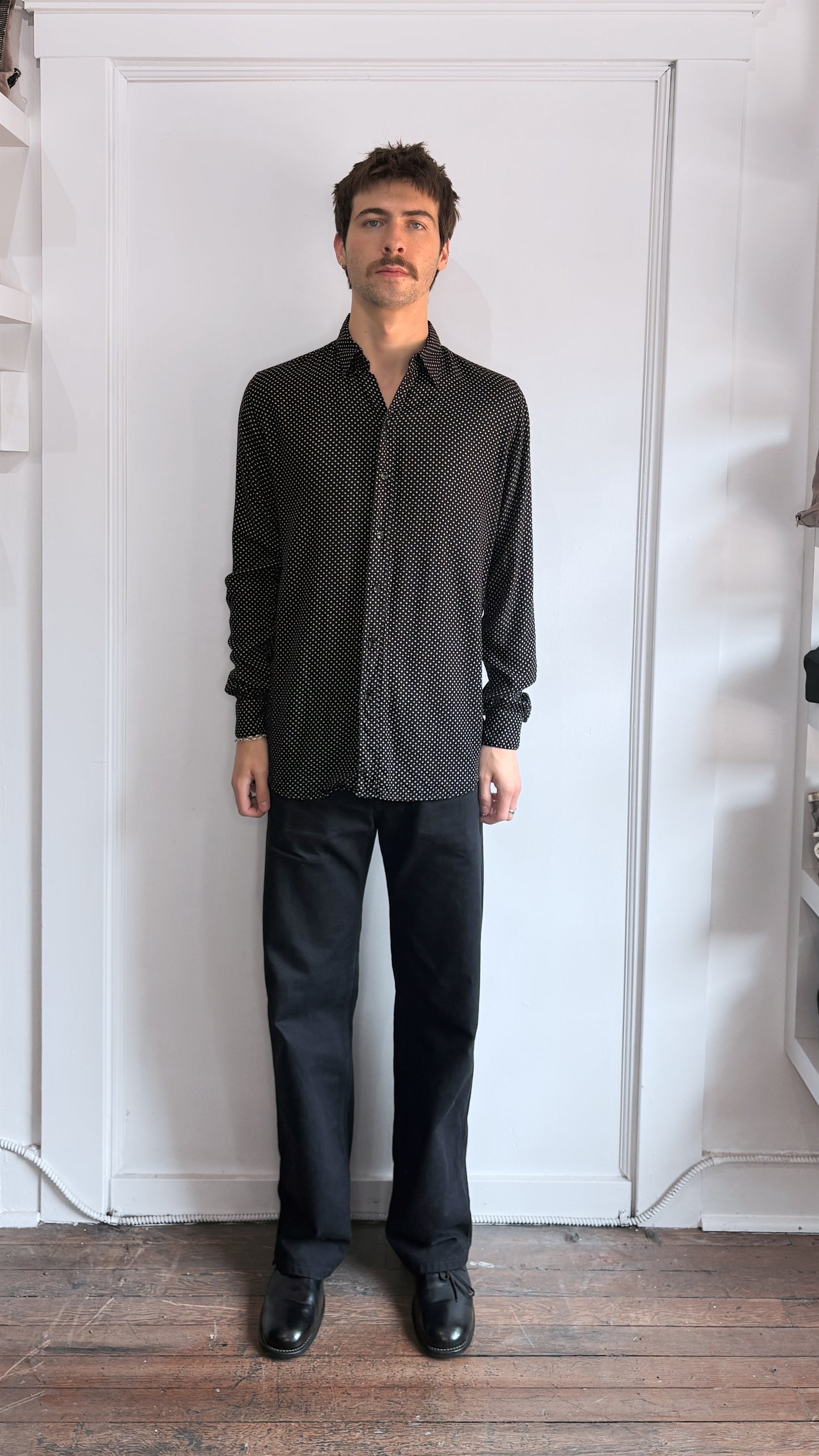 Saint Laurent Black & White Star Print Button Up Shirt 16