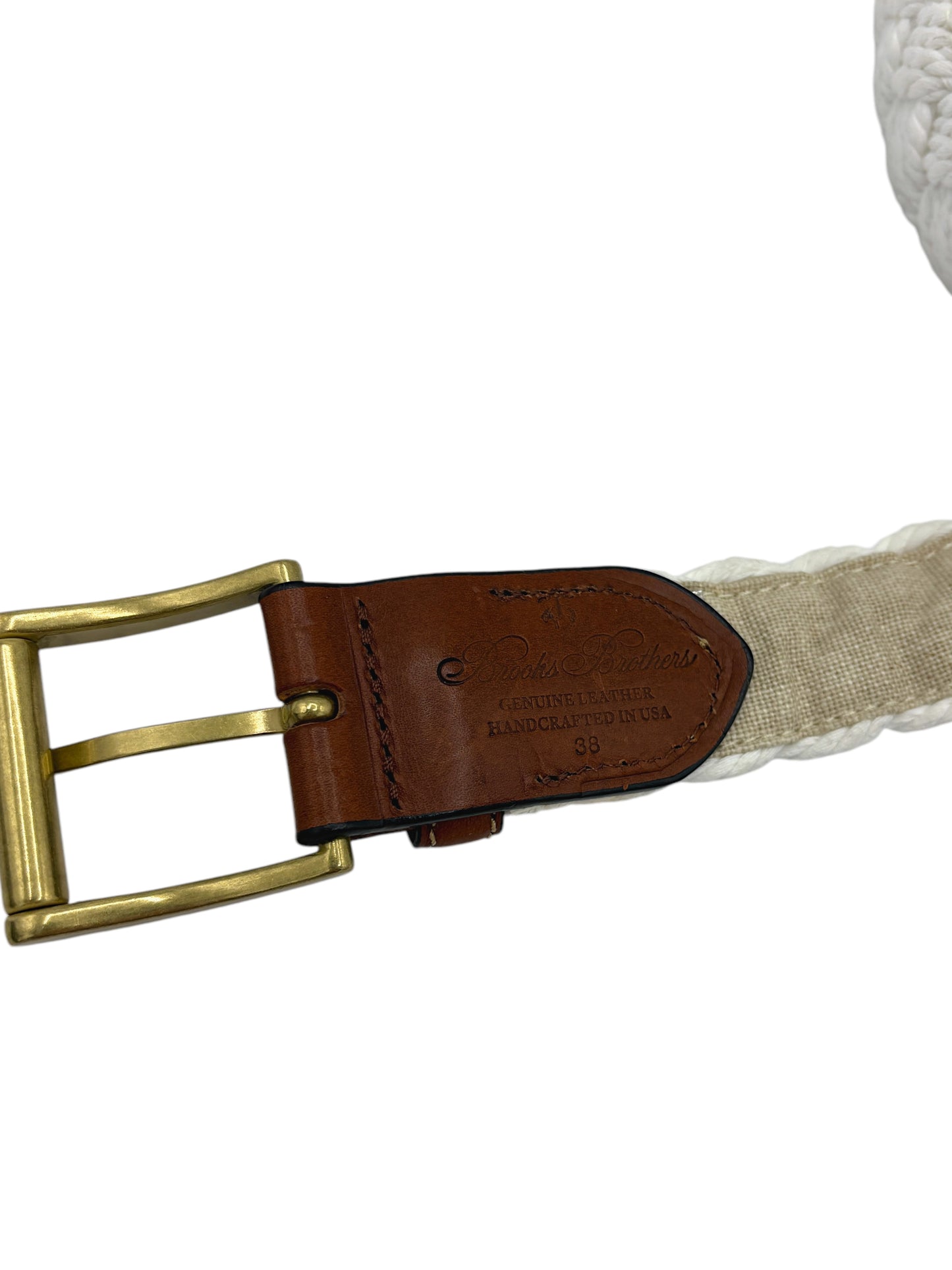 Brooks Brothers Brown Leather & White Braided Cotton Belt 38