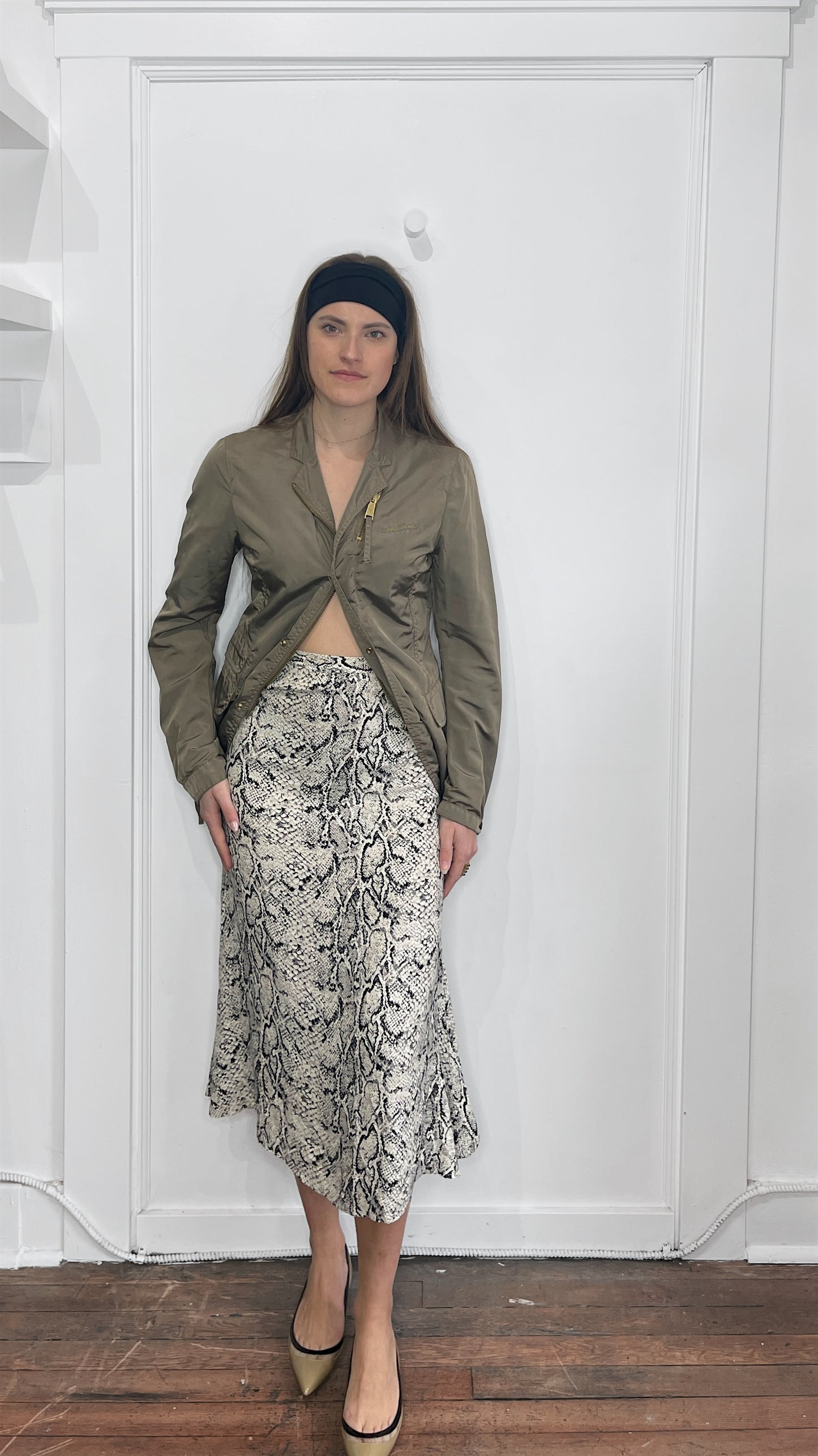 Reformation Beige & Black Snakeskin Print Viscose Blend Skirt Medium
