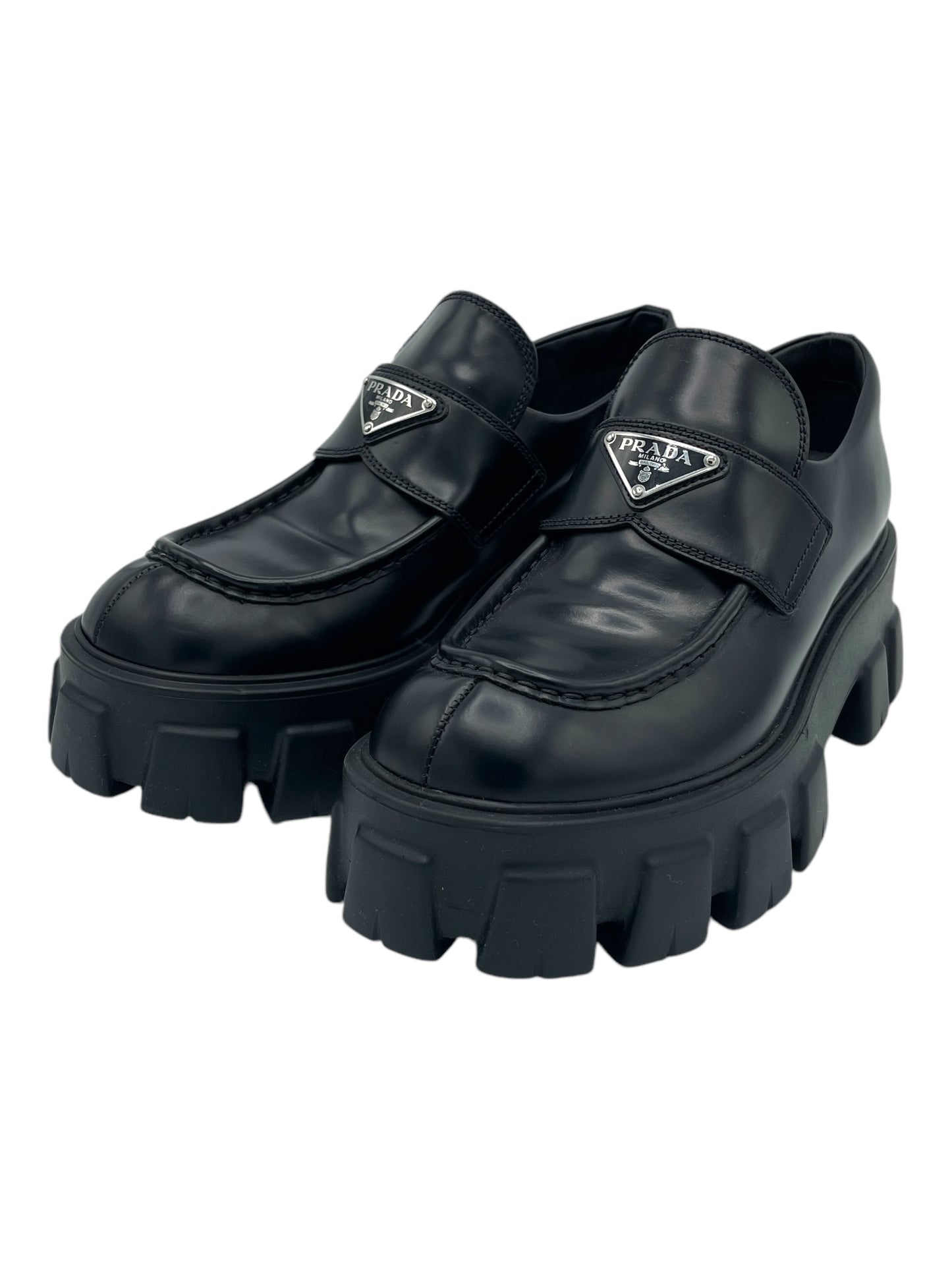 Prada Black Leather Monolith Loafers 8 M / 9.5 W