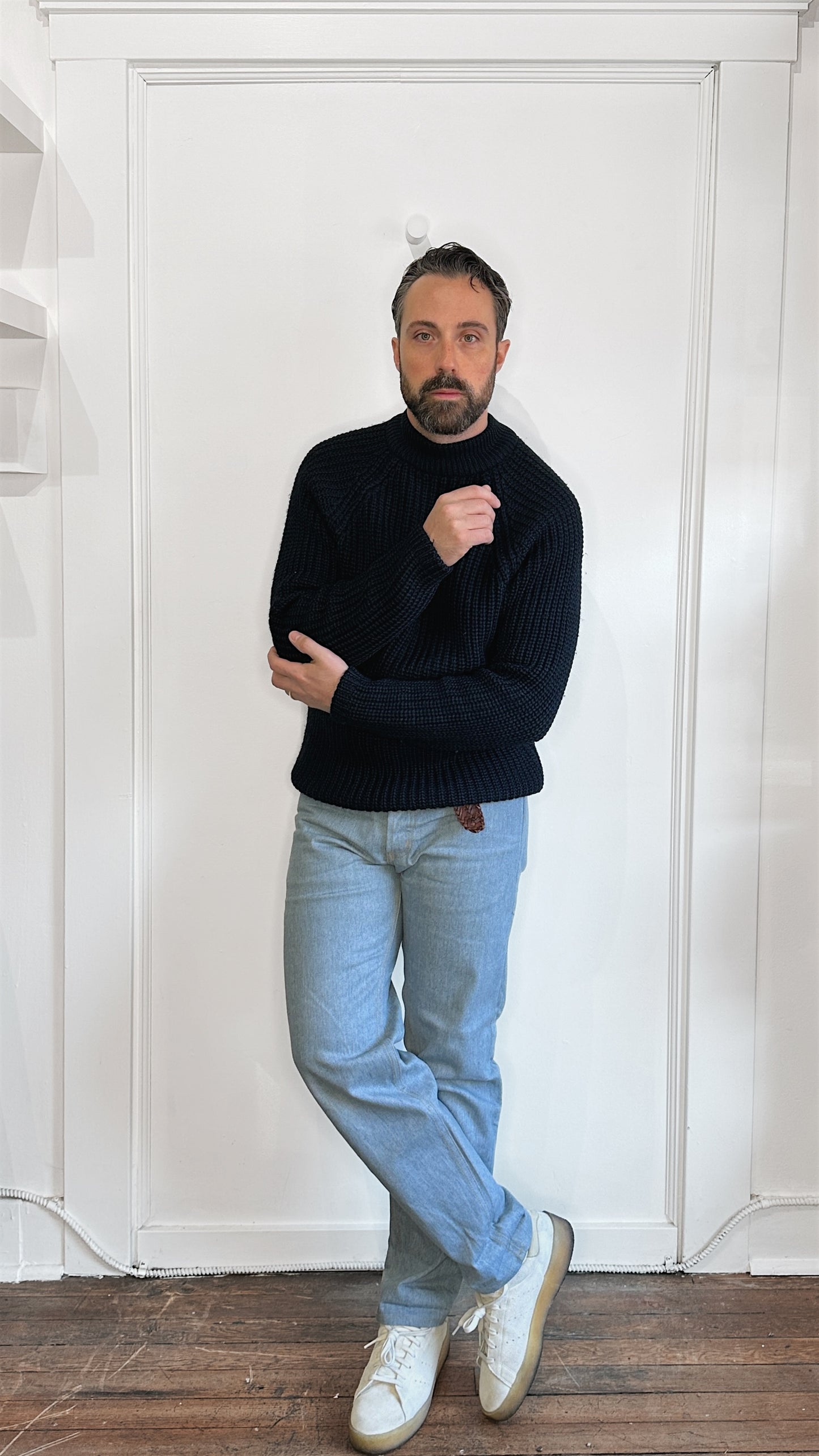 Wolsey Navy Blue Heavyweight Wool Knit Mock Neck Sweater Large