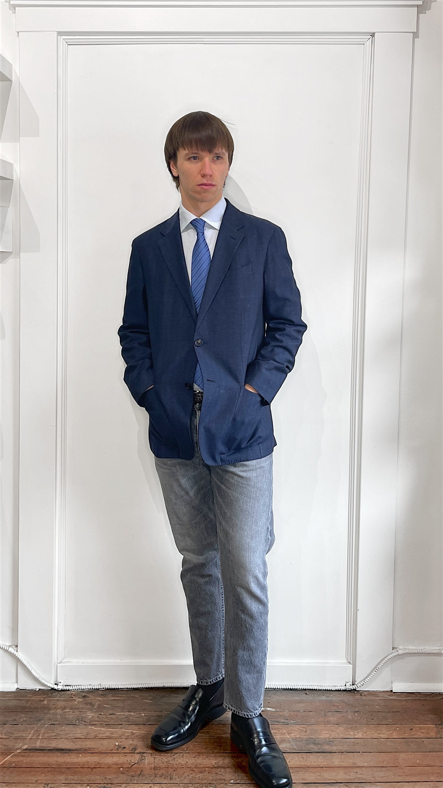 Ermenegildo Zegna Navy Blue Herringbone ZegnaSilk Sport Coat 38R