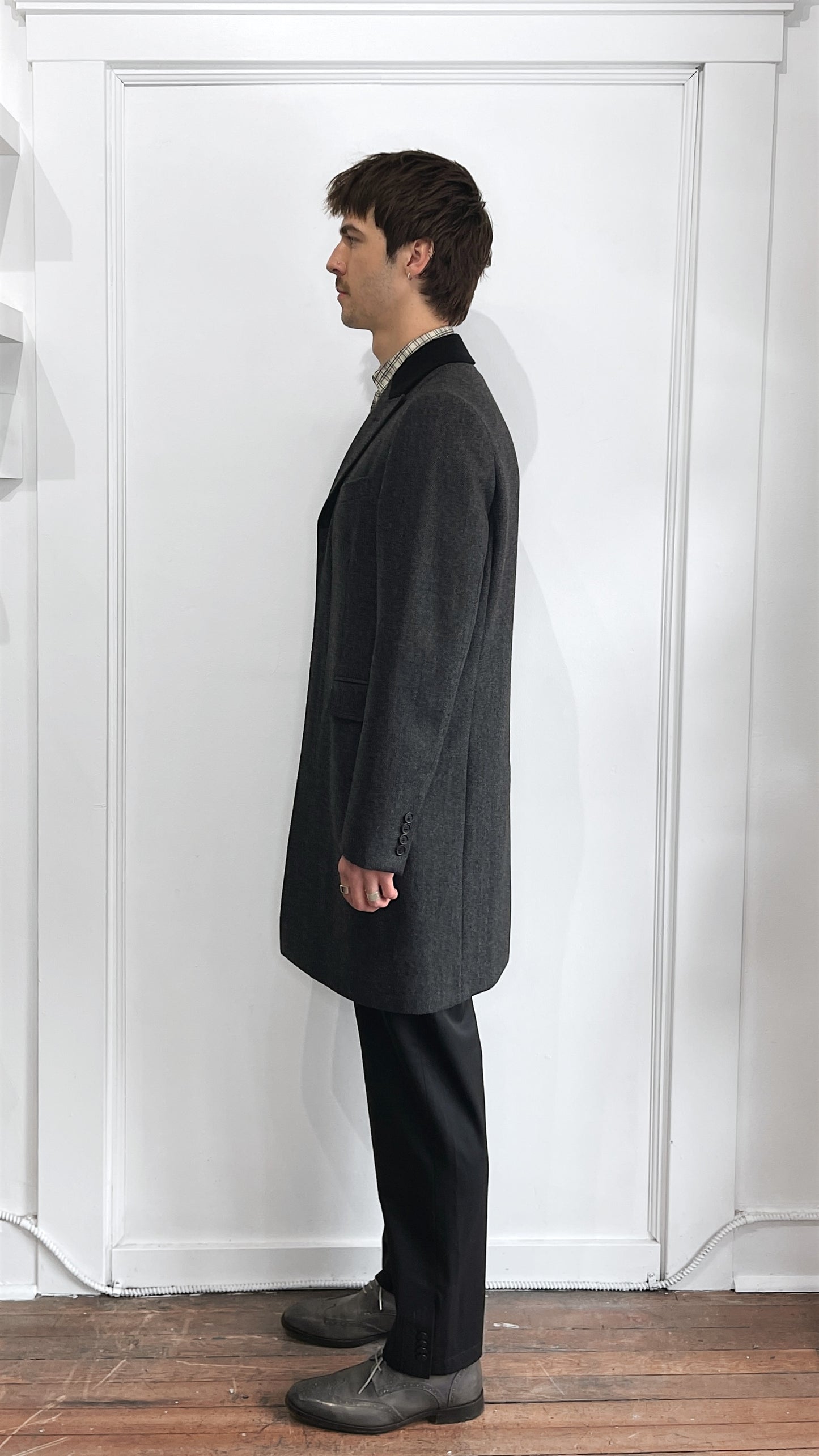 Brooks Brothers Dark Grey Herringbone Wool Cashmere Blend Overcoat 38R