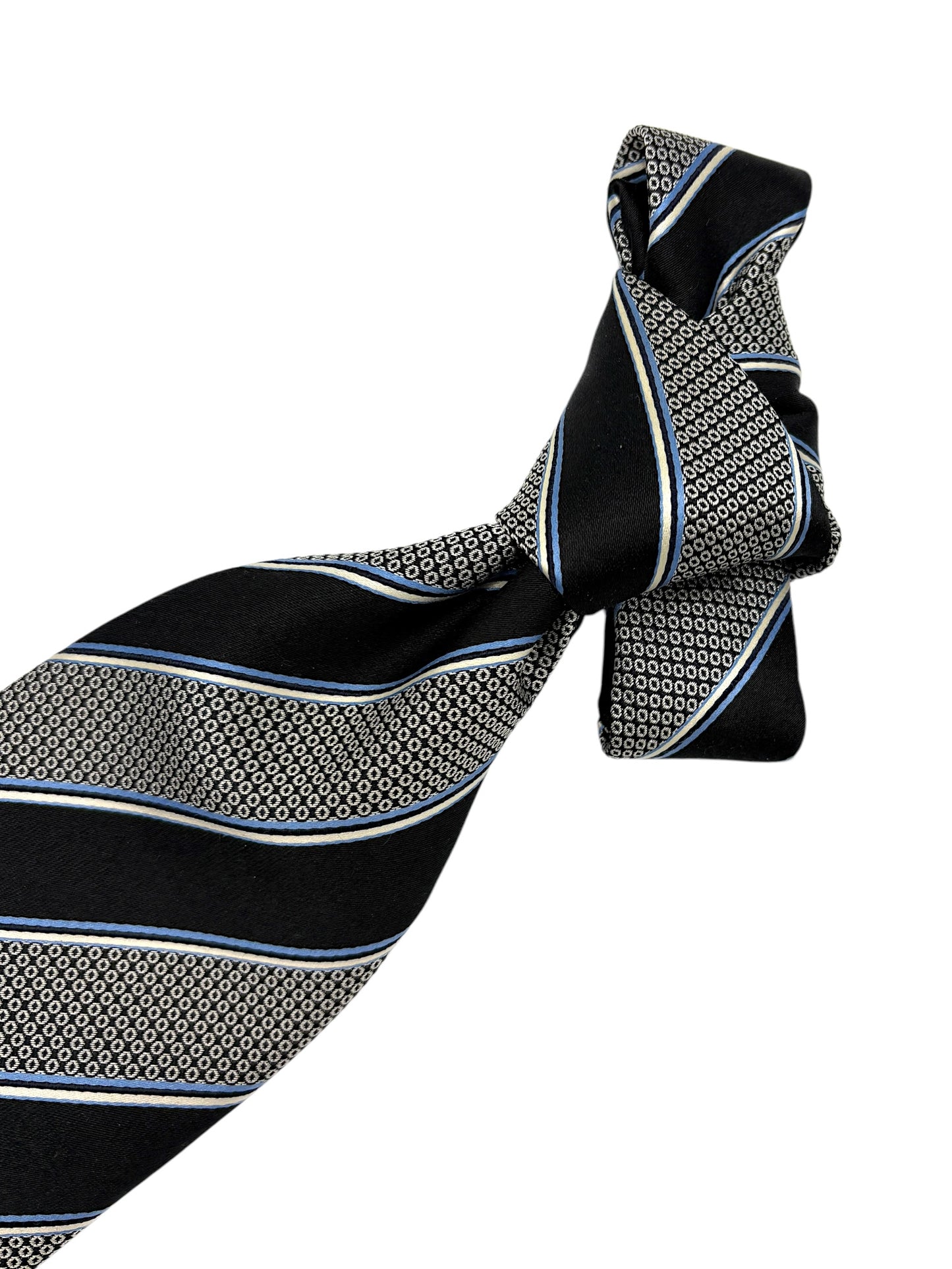 Canali Black, Blue, & White Dotted & Striped Silk Tie