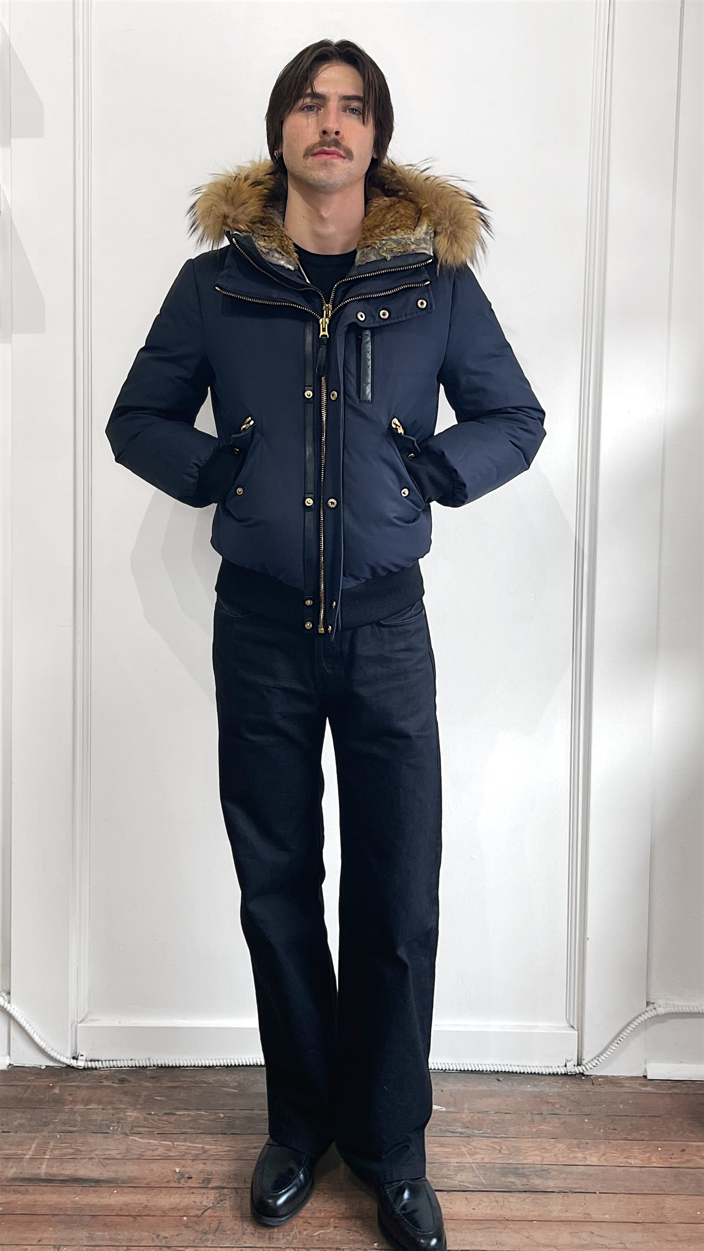 Mackage Navy Blue Nylon Down Filled Dixon Bomber Jacket 36