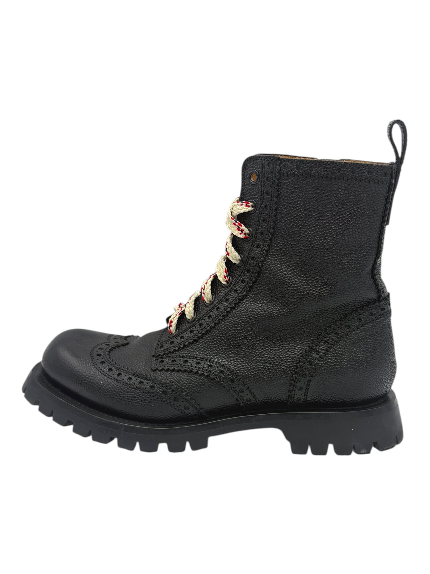 Gucci Black Grained Leather Brogue Side Zip Boots 6 M / 7.5 W