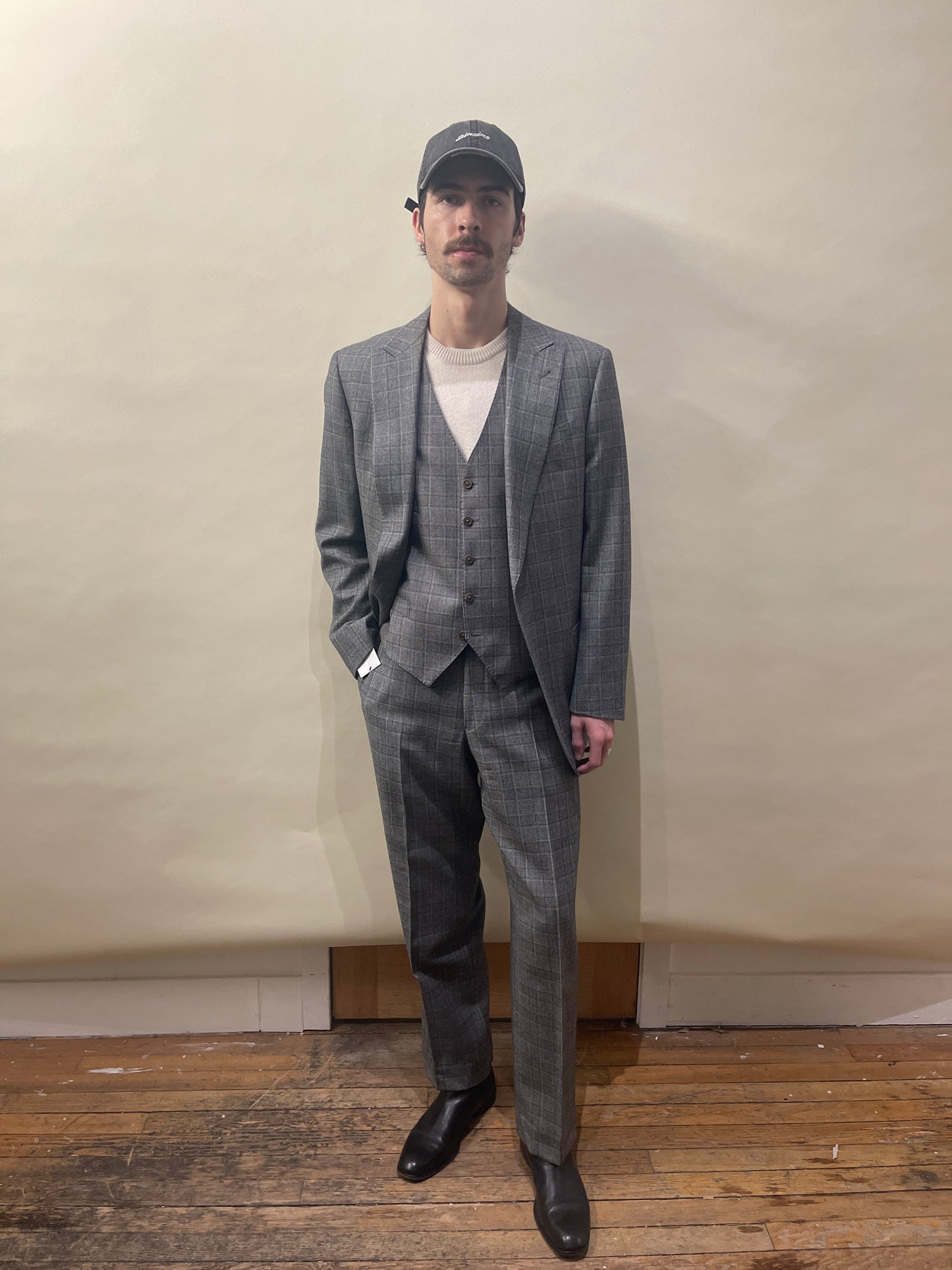 Armani Collezioni Multi Grey Wool Glen Check 3-Piece Suit 40R
