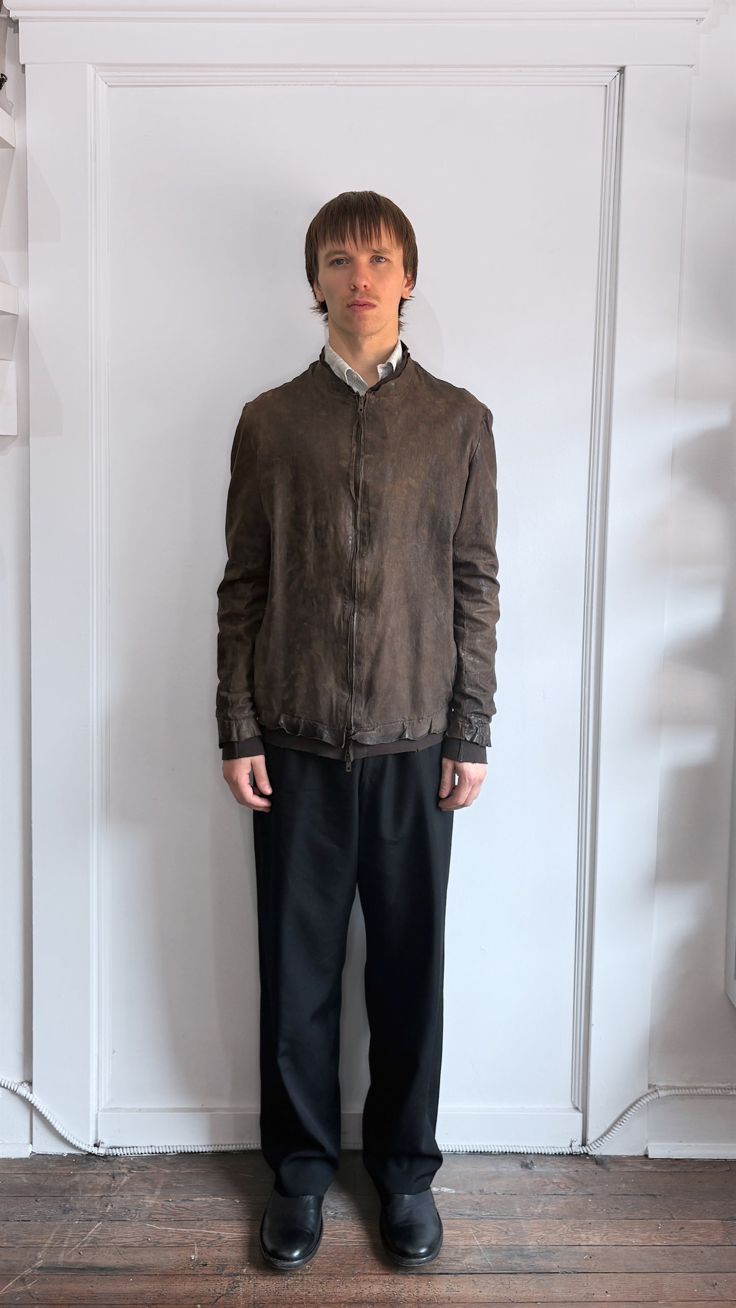 Salvatore Santoro Dark Brown Leather Bomber Jacket 44
