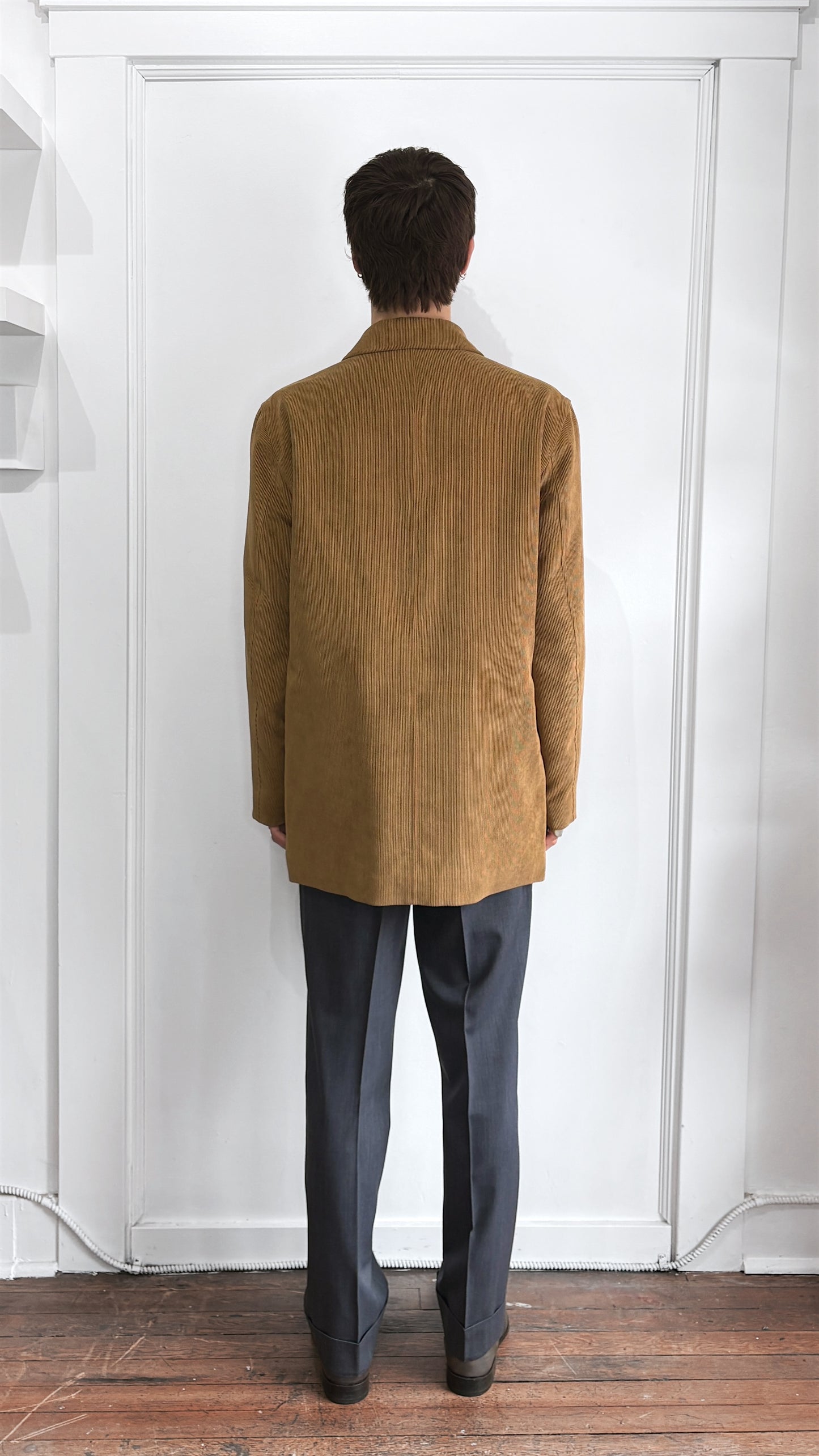Ermenegildo Zegna Caramel Poly Blend Corduroy Mid Length Overcoat 38