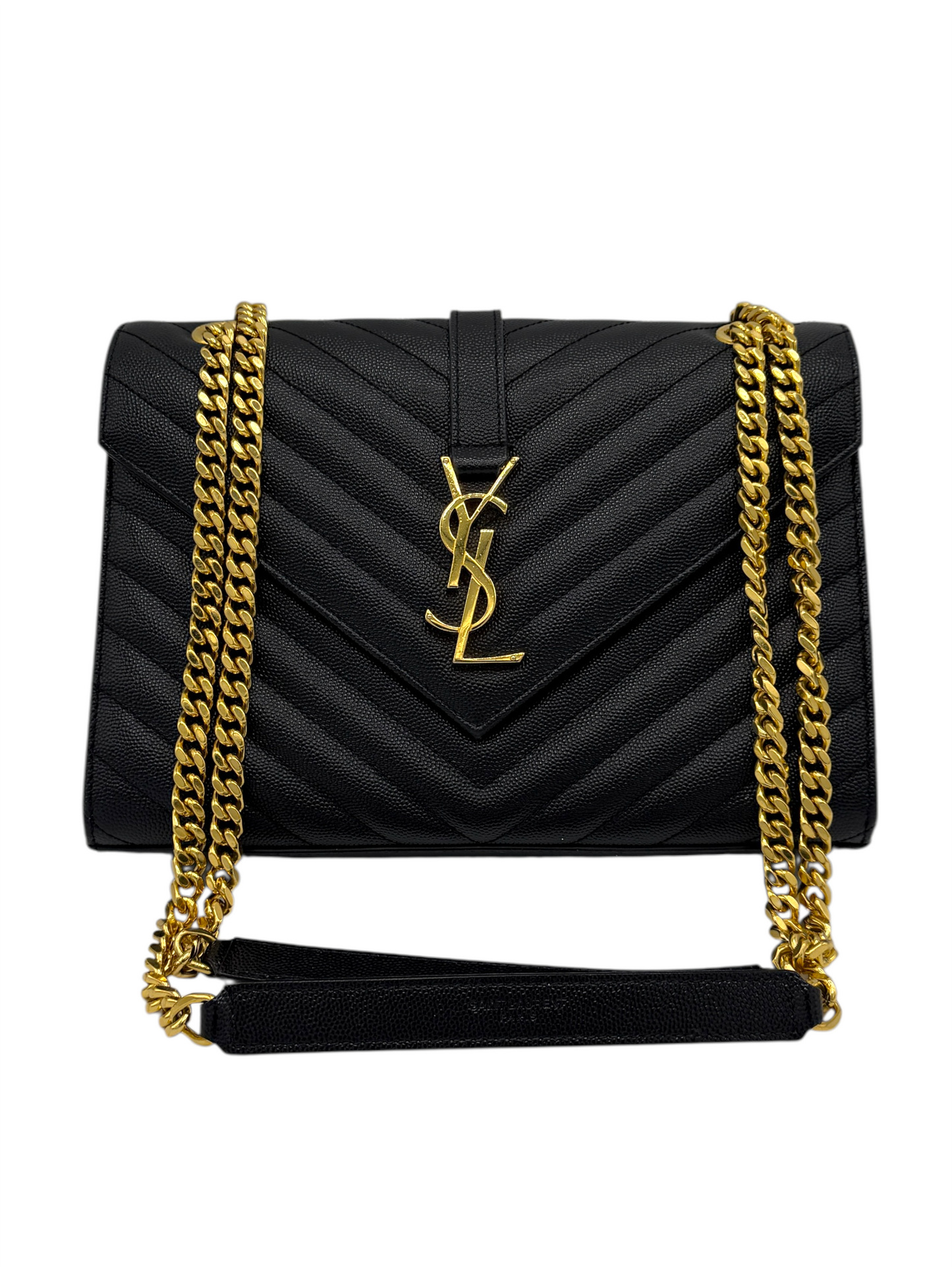 Saint Laurent Black Calf Leather Envelope Medium Bag