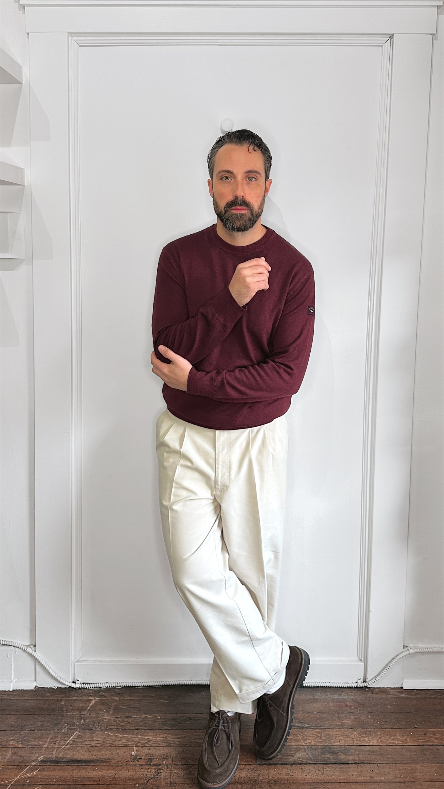 Paul & Shark Maroon Wool Lightweight Knit Crewneck Sweater Large