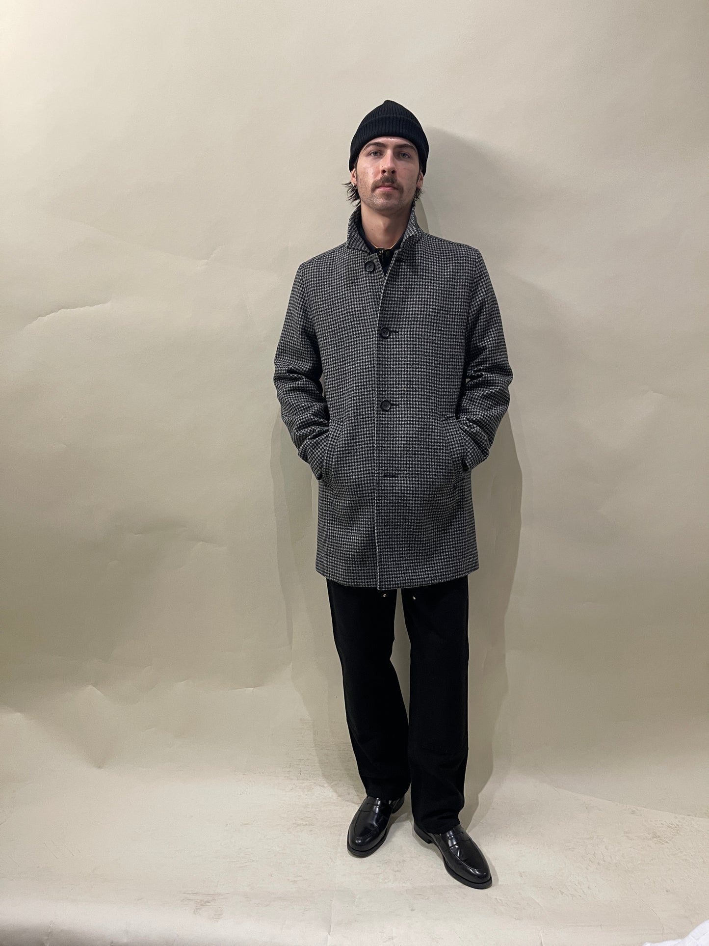 Supreme Black & Grey Check Wool Overcoat Large - L