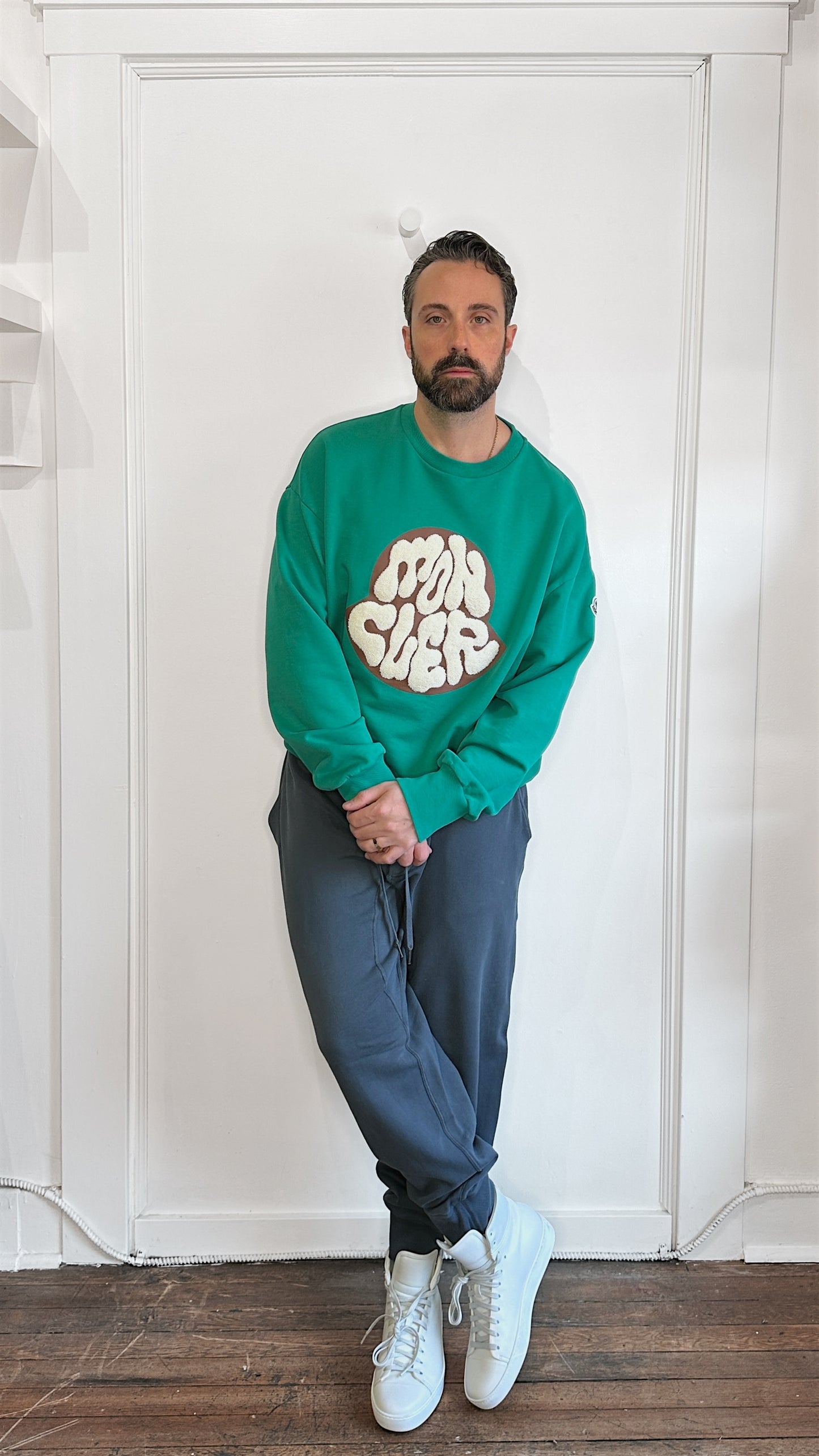 Moncler Green & Brown 3D Logo Crewneck Sweater XXL