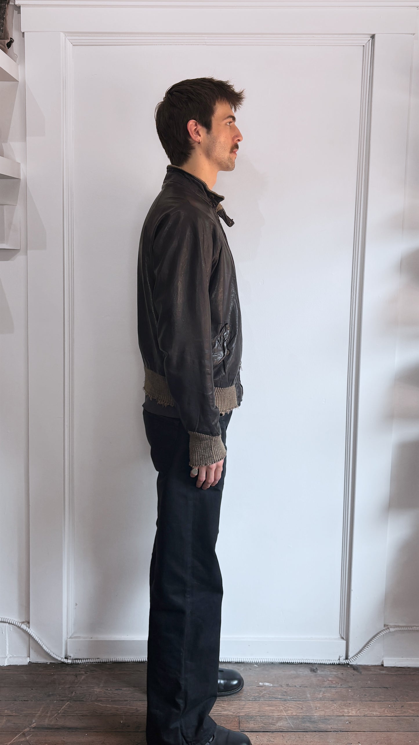 Giorgio Brato Black Leather Distressed Bomber Jacket 44