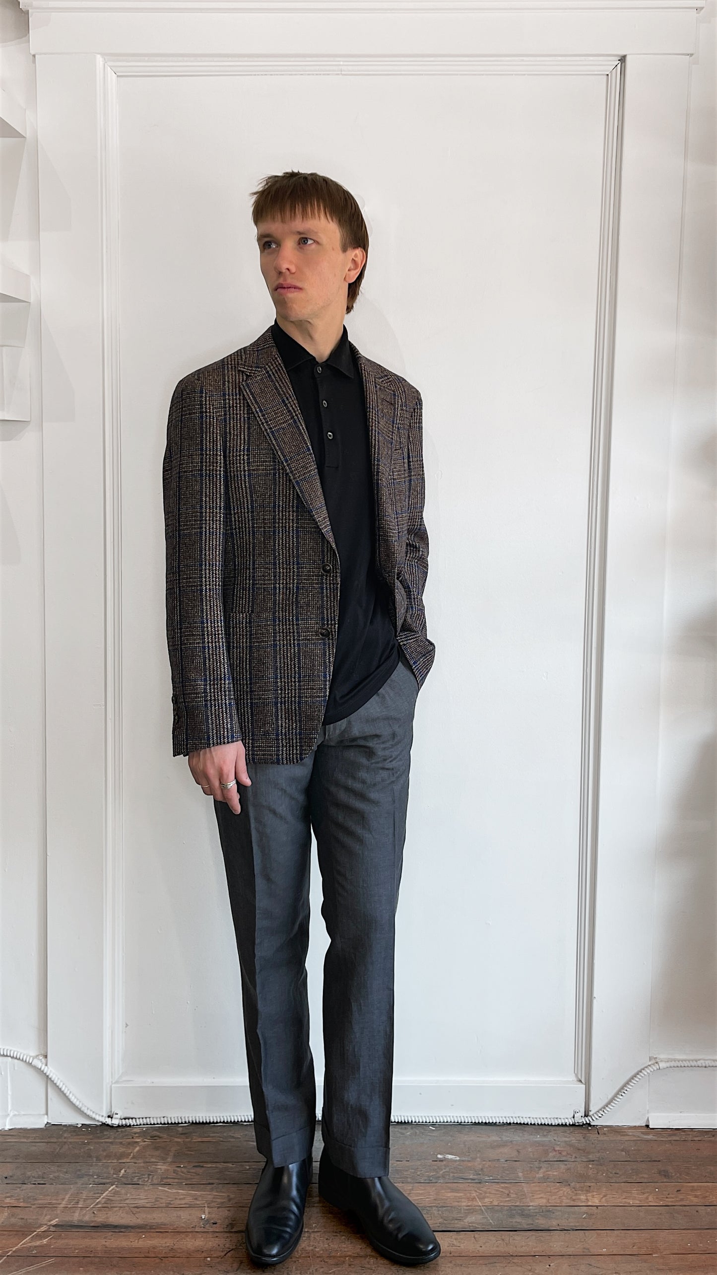 Canali Brown & Blue Glen Check Wool Alpaca Sport Coat 40R