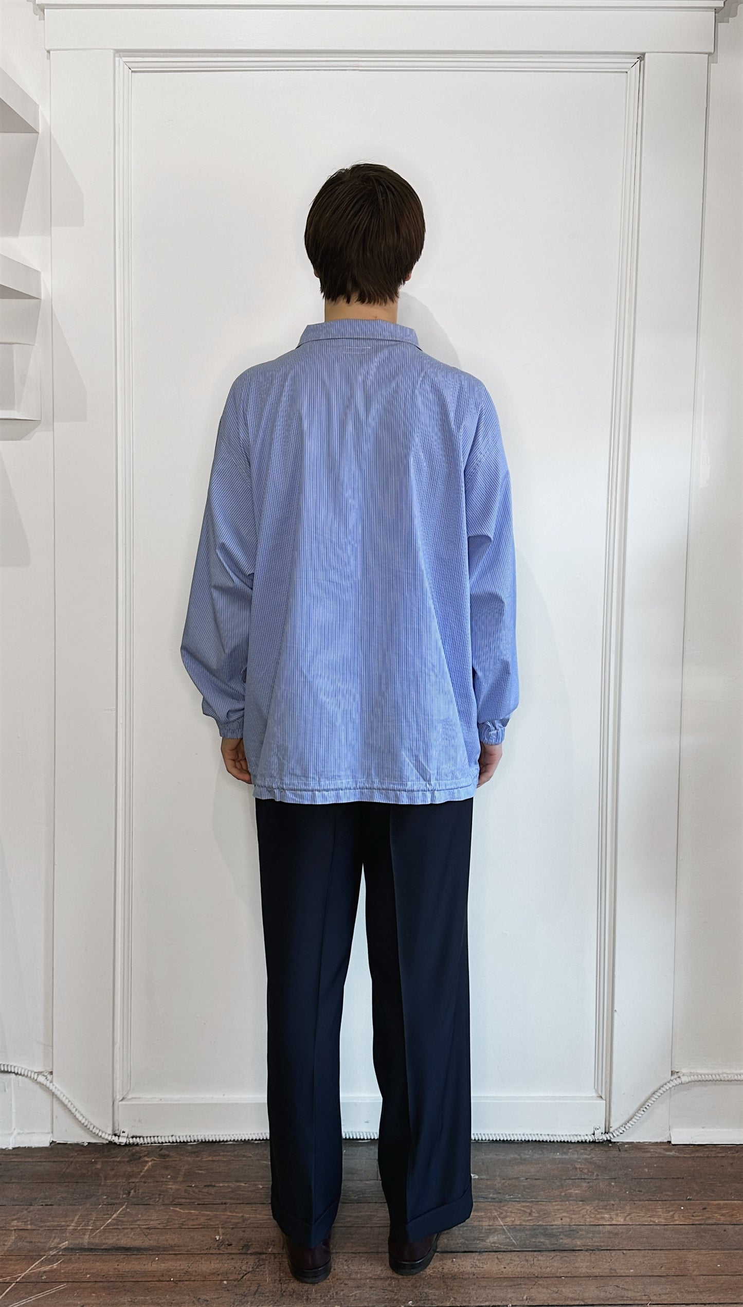 Nanamica Blue Striped 1/4 Zip Popover Dress Shirt Extra Large