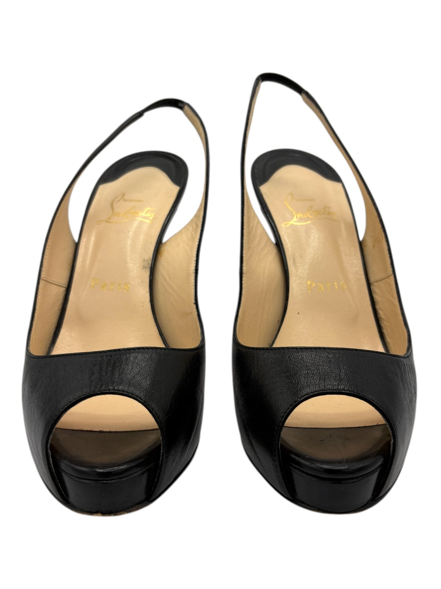 Christian Louboutin Black Leather No Prive Peep Toe Slingback Pumps 7 M / 8.5 W