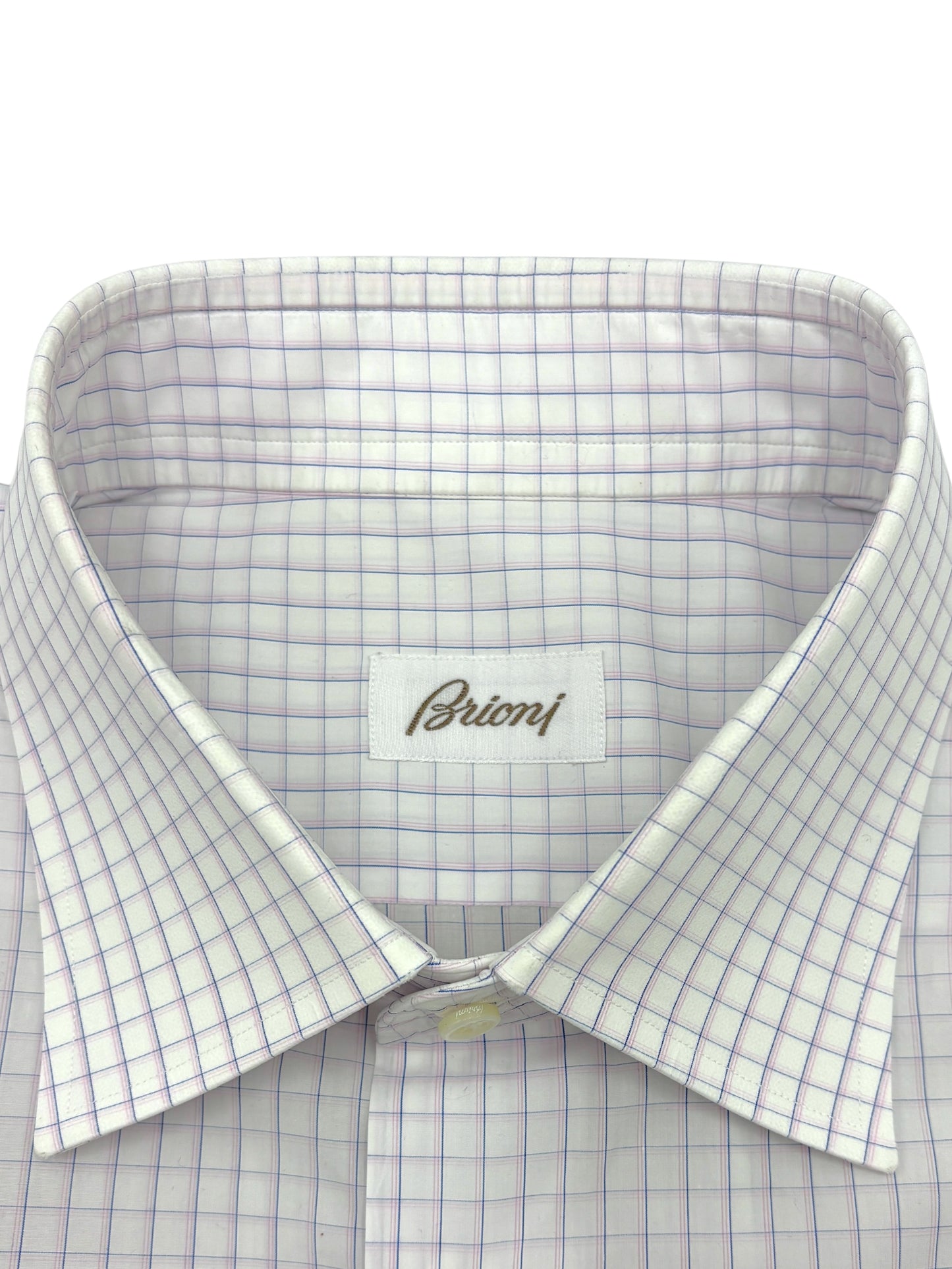 Brioni White, Blue, & Pink Graph Check Dress Shirt 17