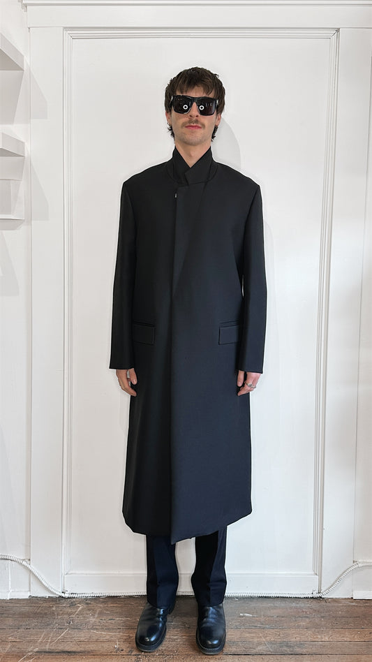Jil Sander Black Wool Gabardine Hardware Overcoat 36