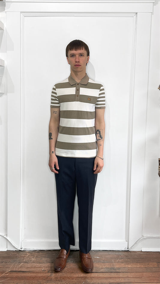 Burberry Brit Light Brown & White Multi Stripe SS Polo Shirt Small