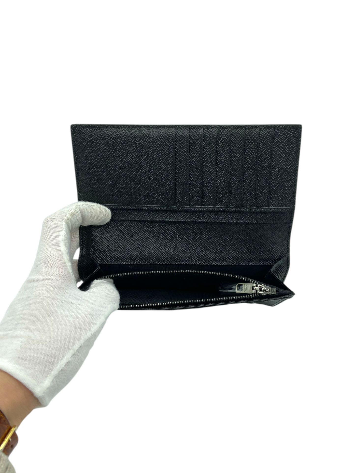 Dolce & Gabbana Black Grained Calfskin Plaque Logo Vertical Wallet