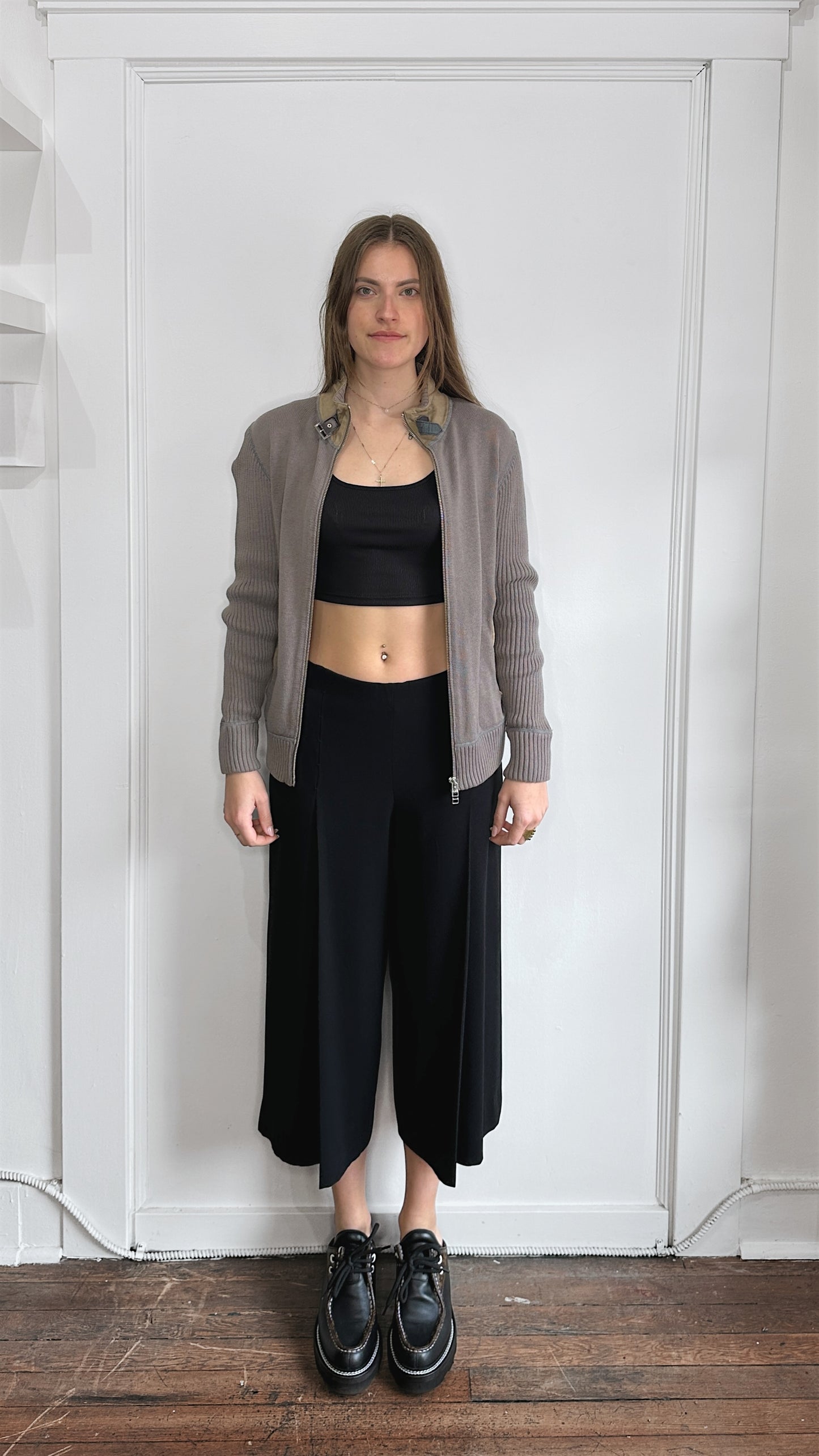 Takeo Kikuchi Taupe & Brown Cotton Knit Zip Up Sweater Medium