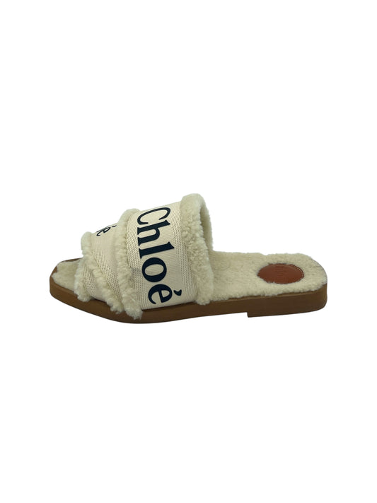 Chloé Cream & Brown Shearling Flat Slide 6 M / 7.5 W