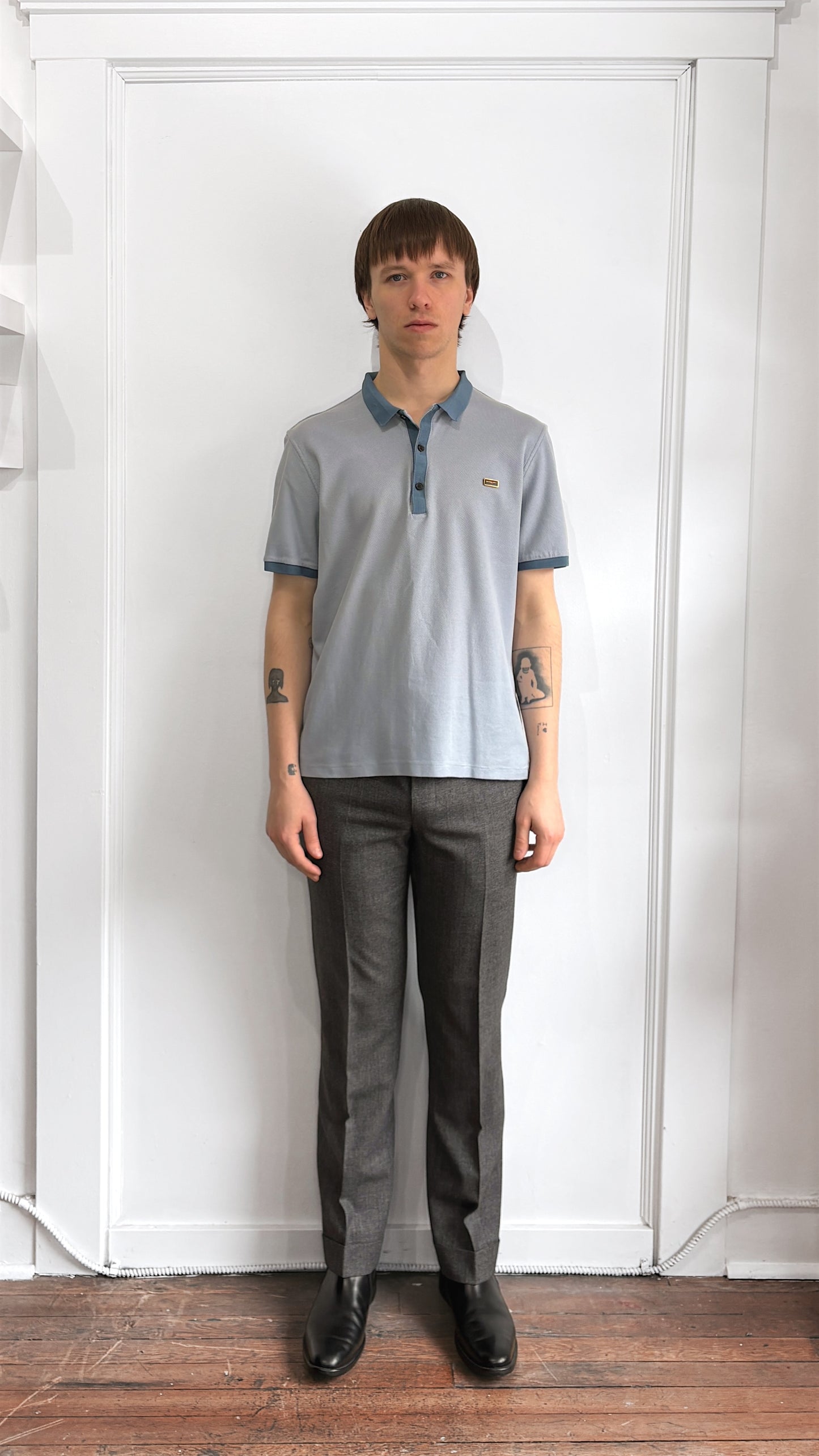 Burberry Light Blue & Slate Blue Cotton SS Polo Shirt Large