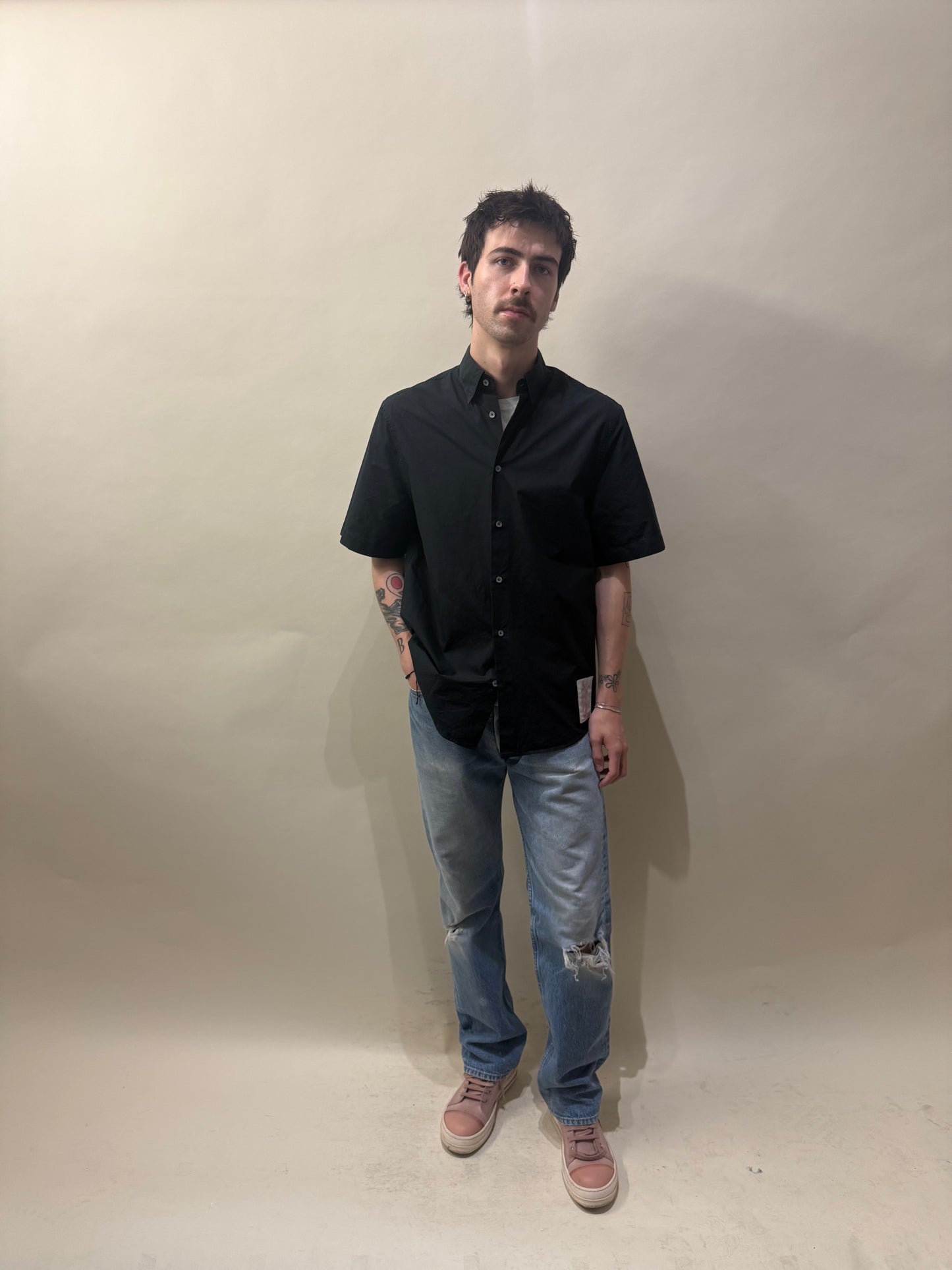 Lanvin Black Cotton Poplin Graphic SS Button Up Medium - M