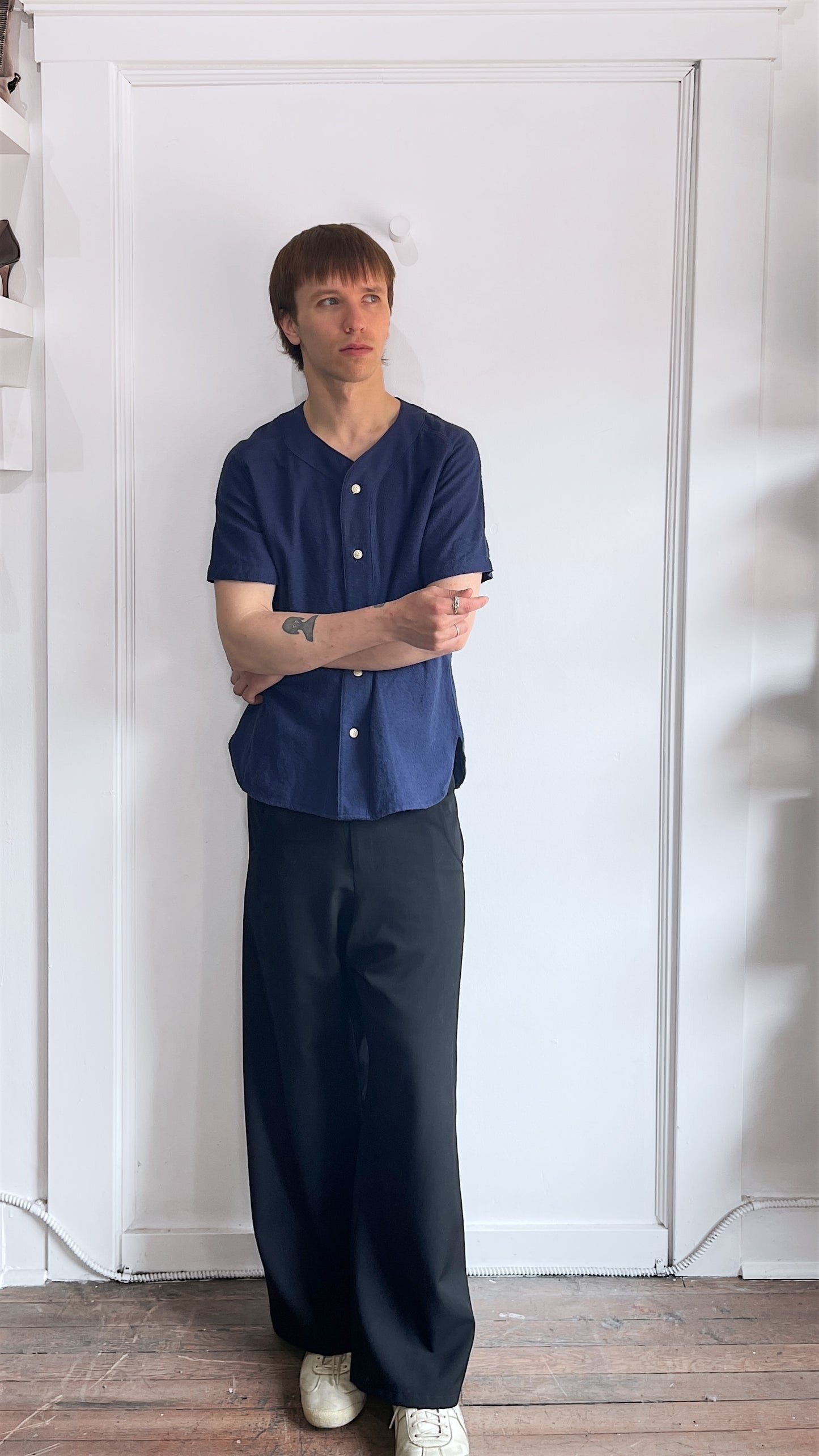 3Sixteen Navy Blue Flannel Cotton Baseball Shirt Medium