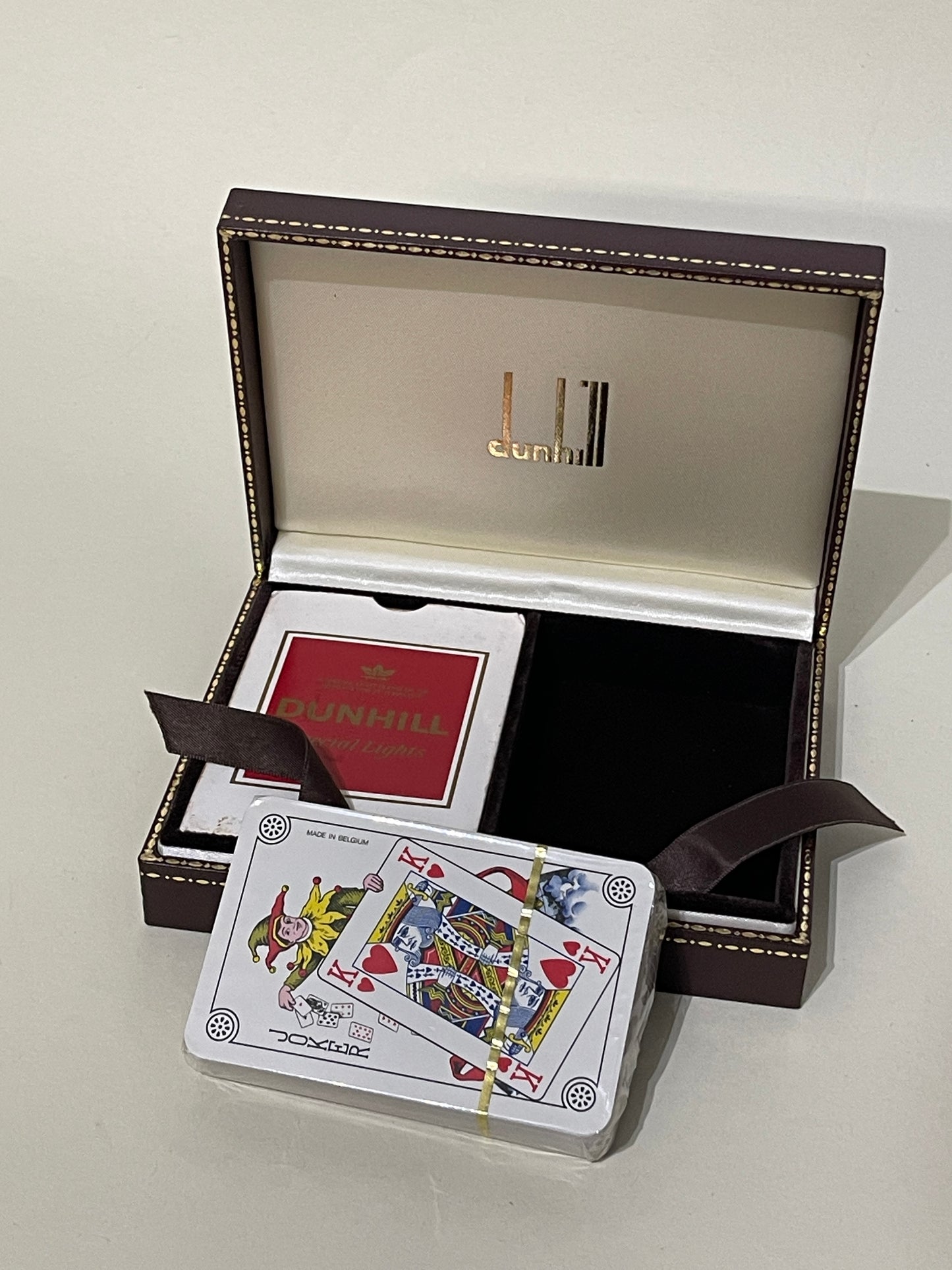 Dunhill Burgundy & Gold Trim Leather Playing Card Set